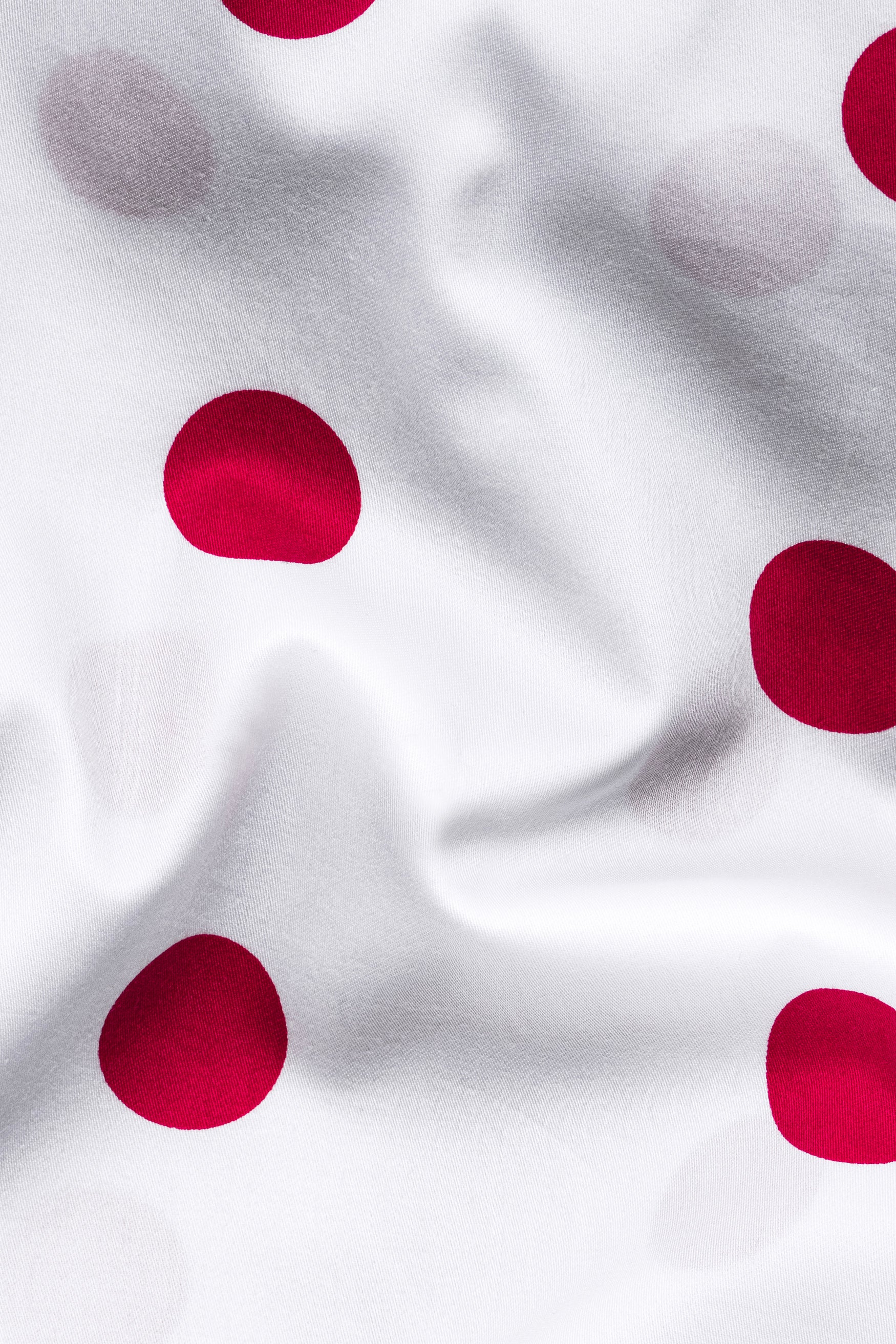 Bright White and Cardinal Red Polka Dotted Subtle Sheen Super Soft Premium Cotton Shirt