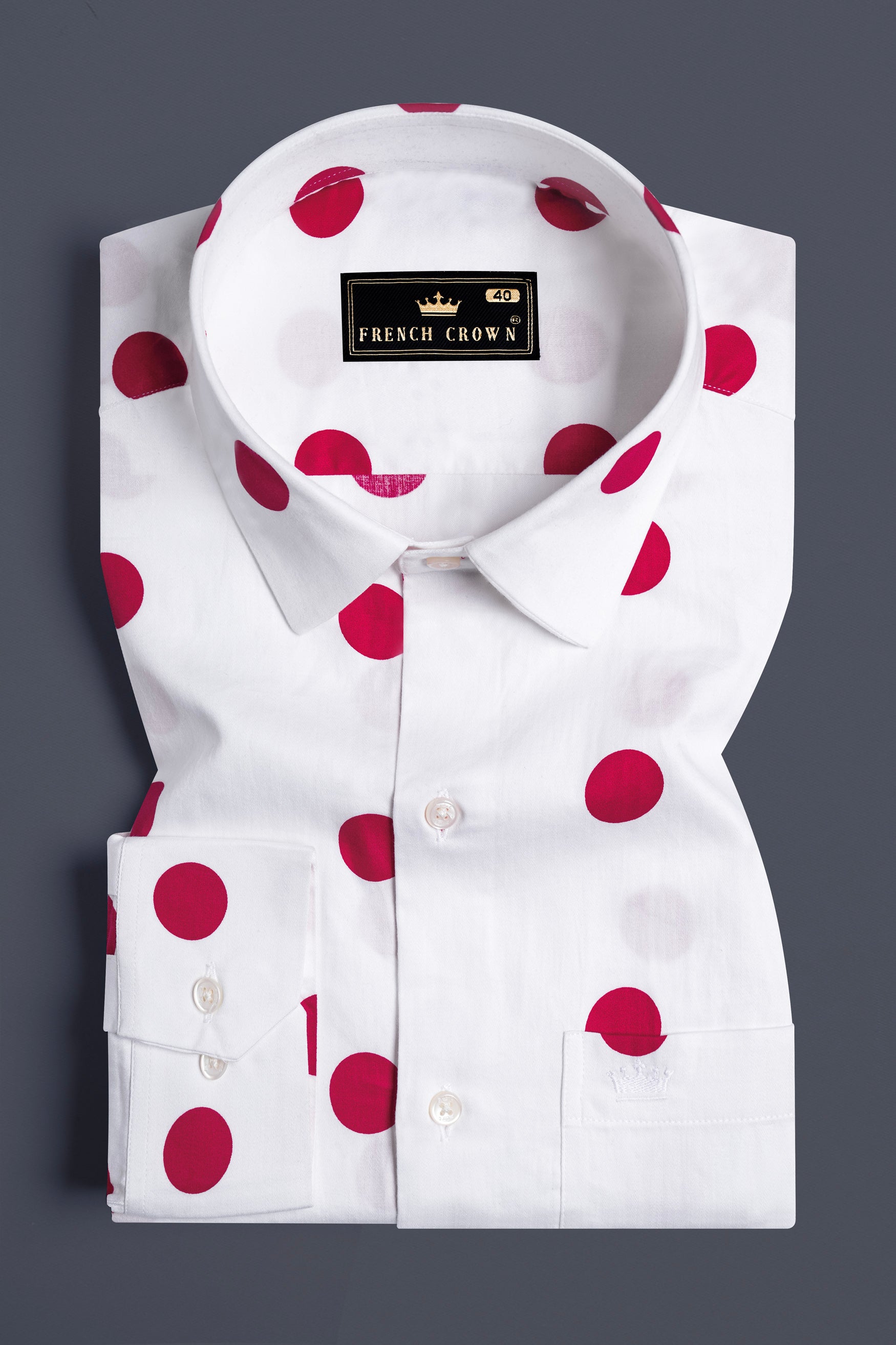 Bright White and Cardinal Red Polka Dotted Subtle Sheen Super Soft Premium Cotton Shirt