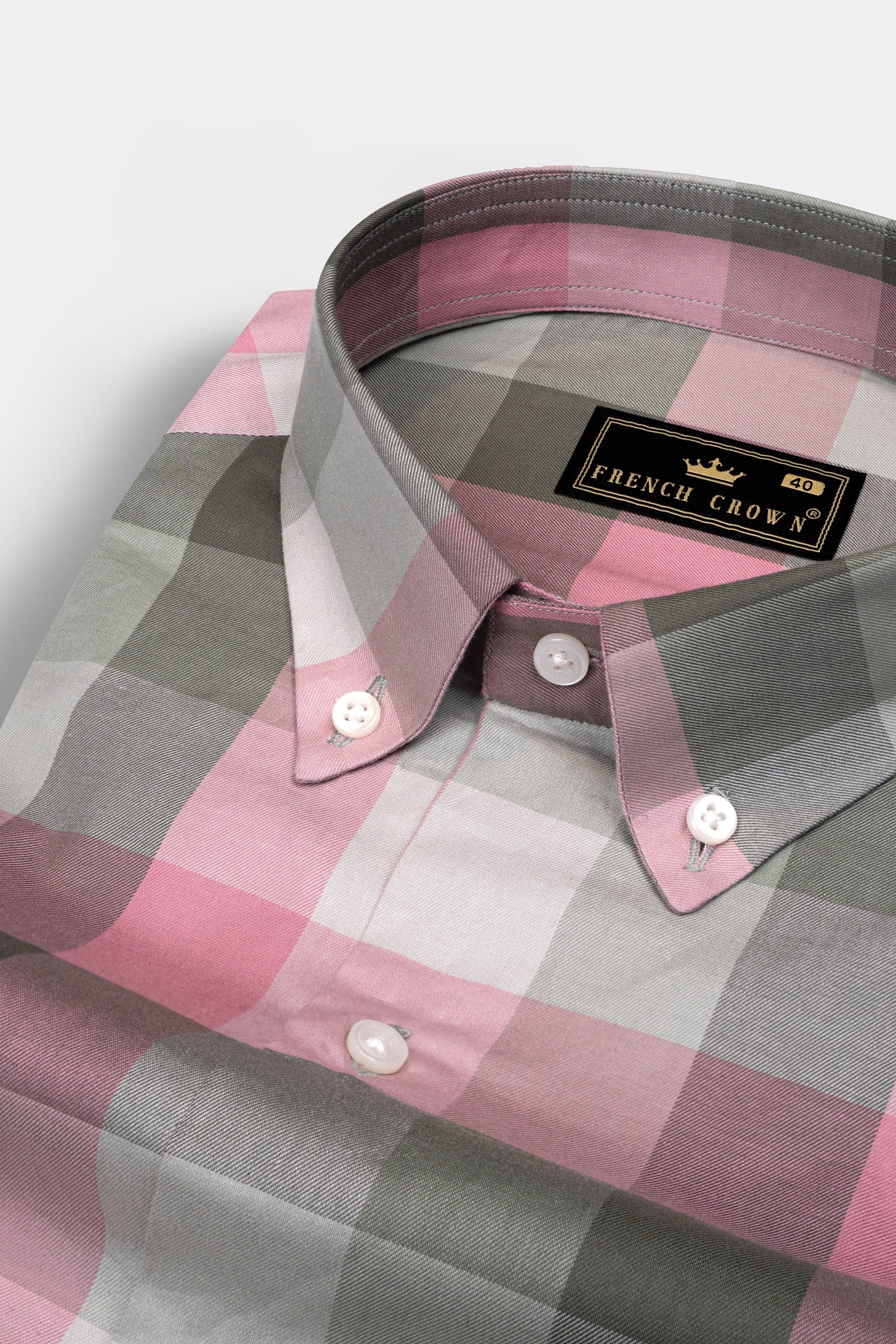 Cadillac Pink and Fuscous Green Checked Twill Premium Cotton Shirt