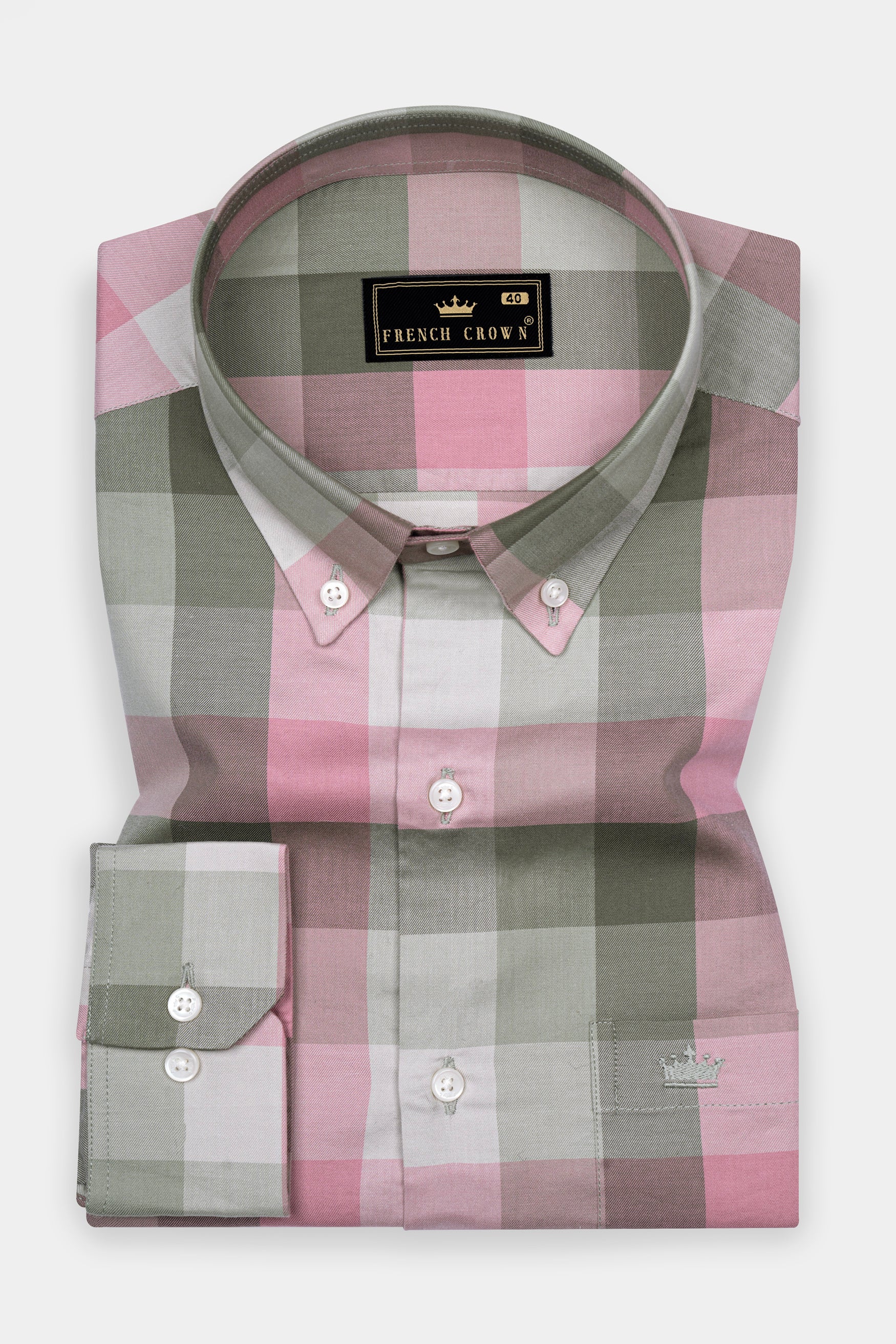 Cadillac Pink and Fuscous Green Checked Twill Premium Cotton Shirt