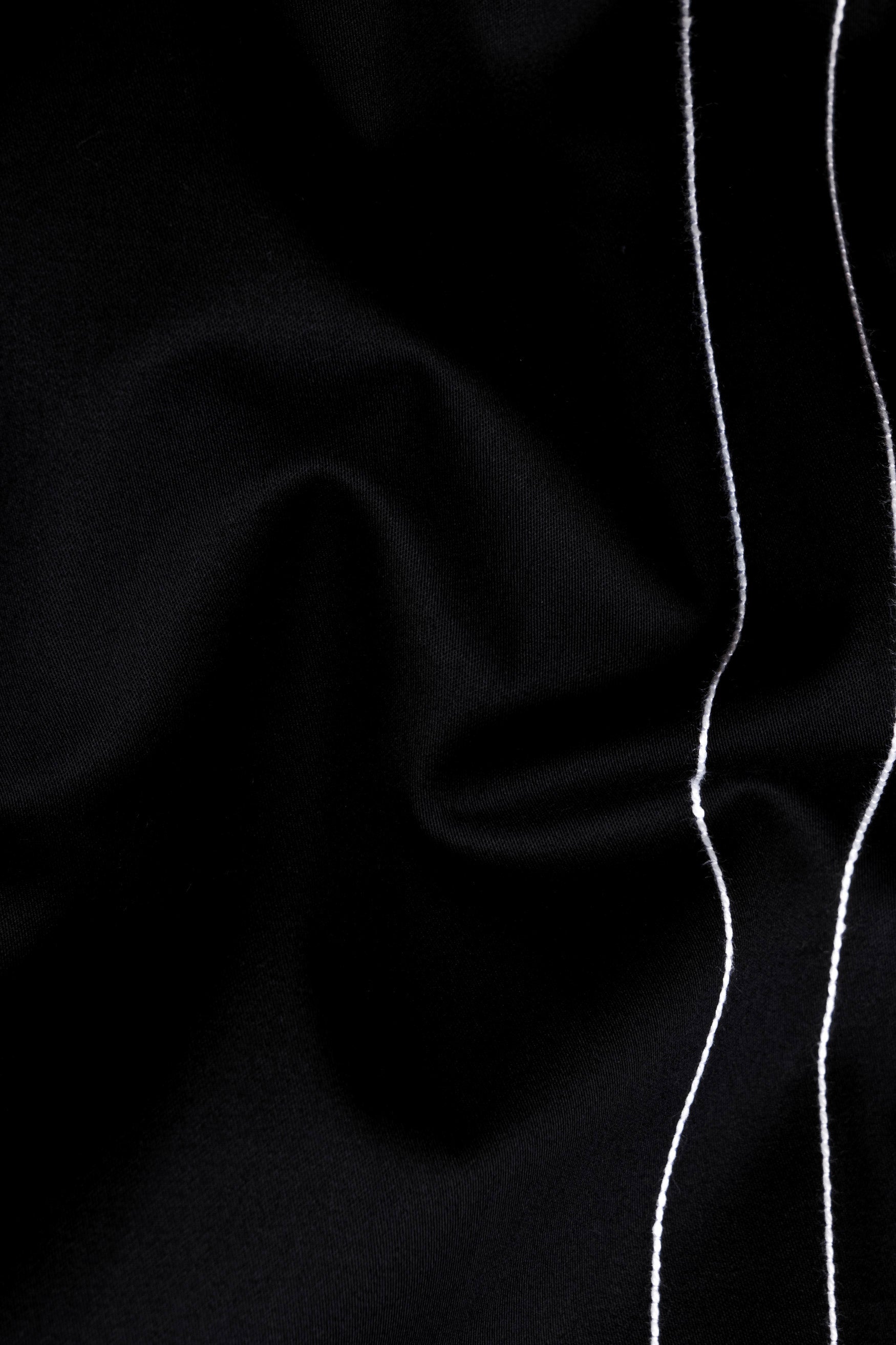 Jade Black with White Lines Stitched Subtle Sheen Super Soft Premium Cotton Designer Shirt