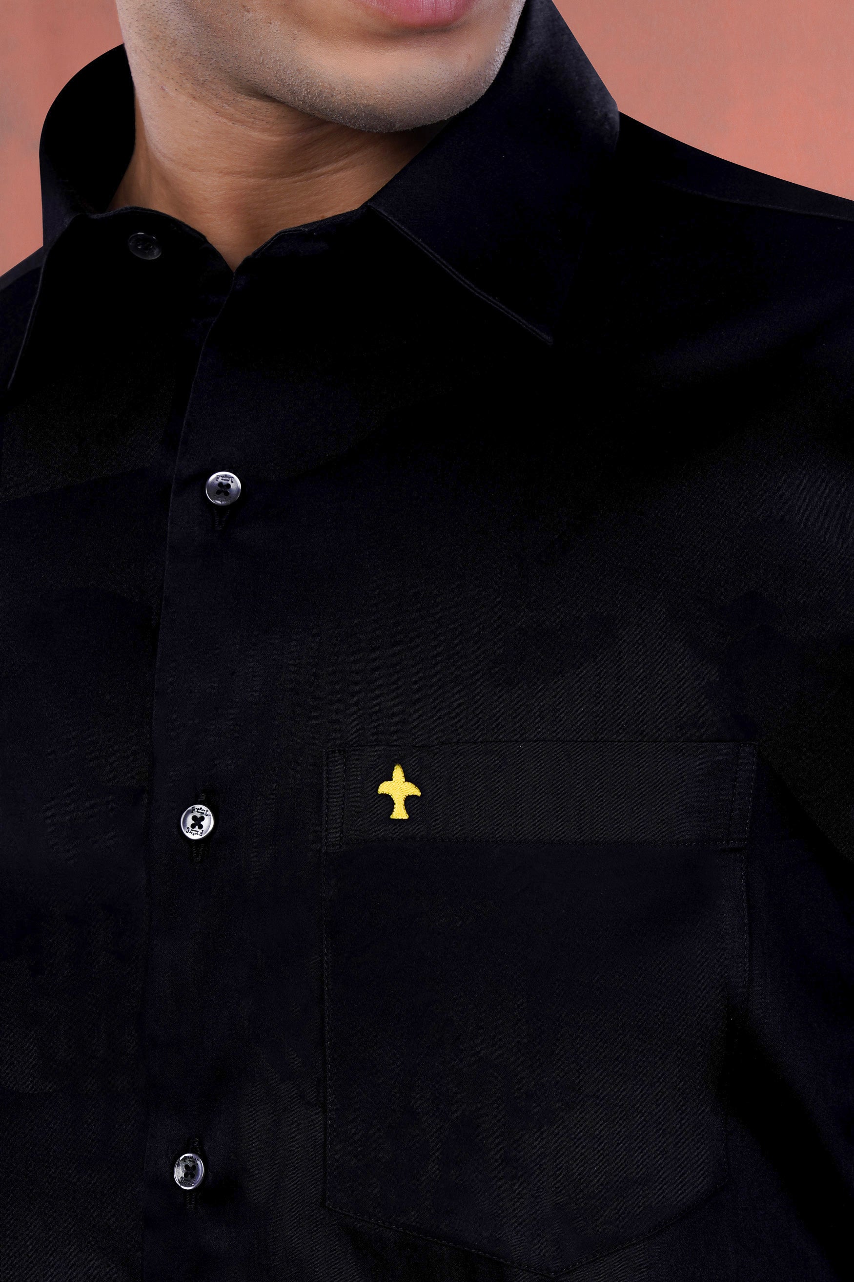 Jade Black Brand Element Embroidered Subtle Sheen Super Soft Premium Cotton Designer Shirt