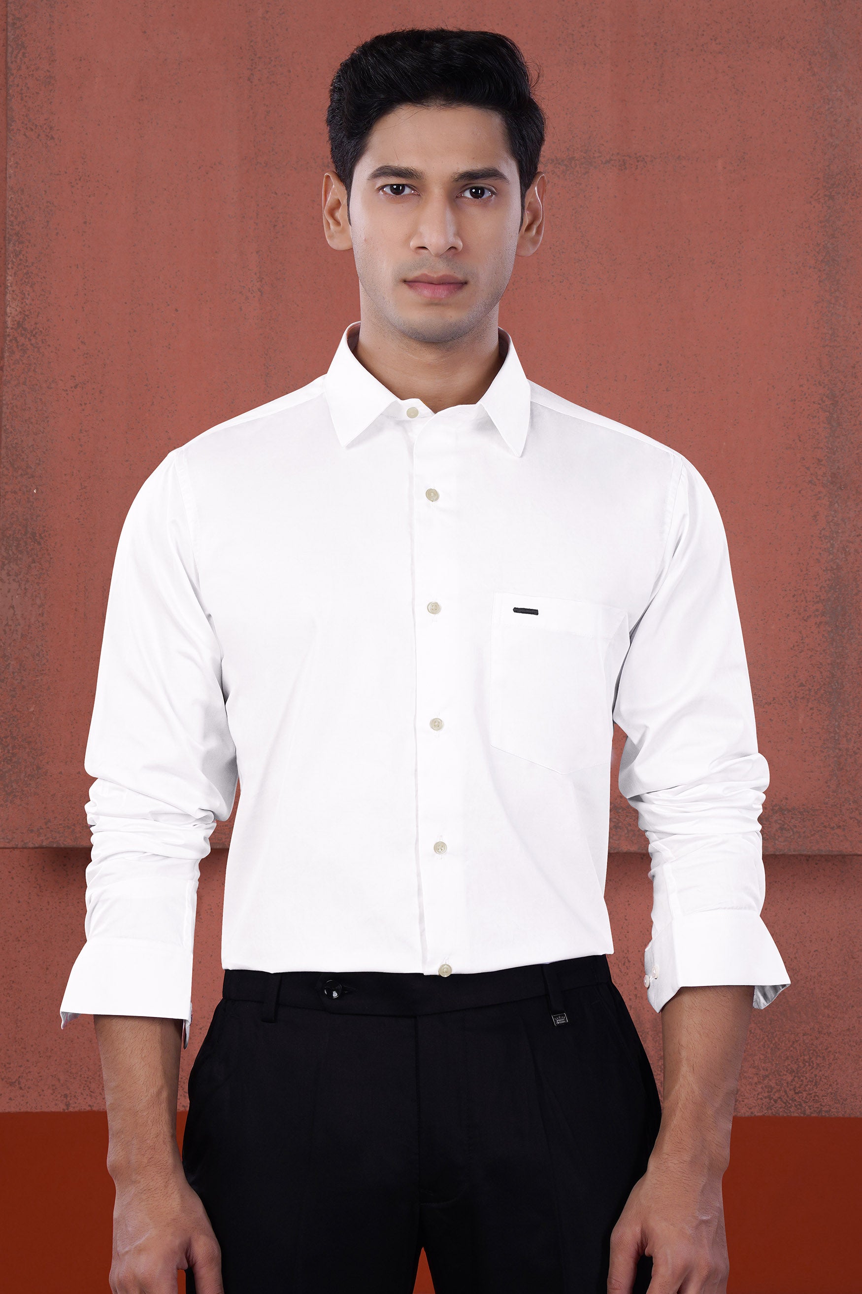 Bright White Line Embroidered Premium Cotton Designer Shirt