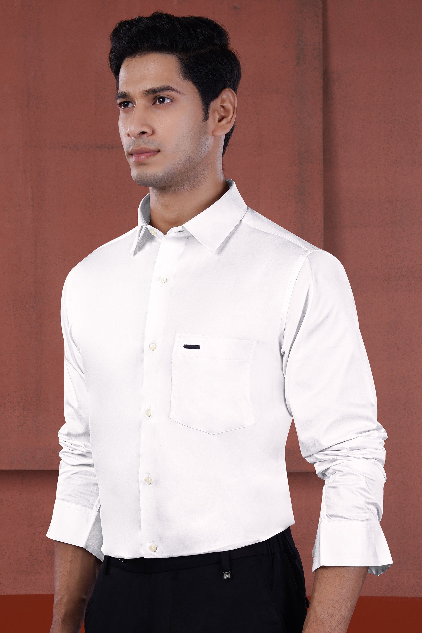 Bright White Line Embroidered Premium Cotton Designer Shirt