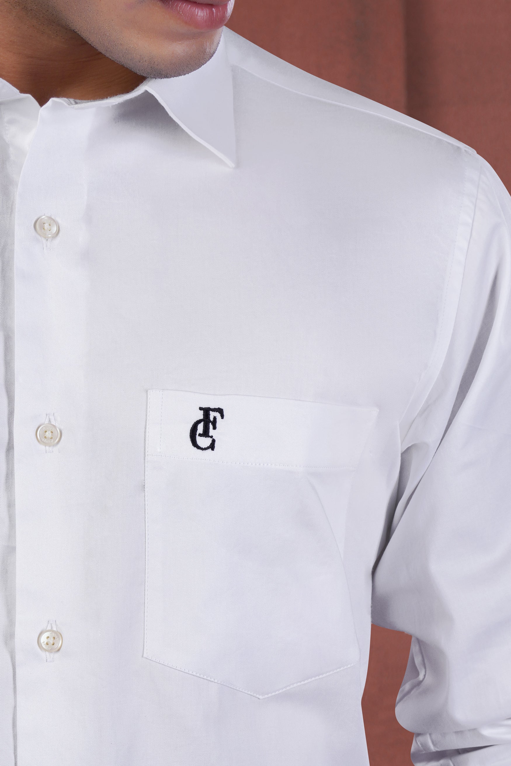 Bright White French Crown Acronym Embroidered Premium Cotton Designer Shirt