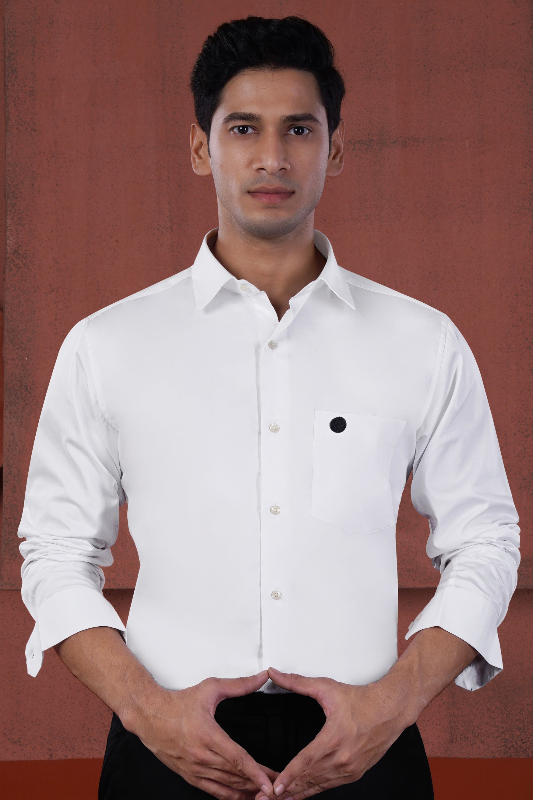 Bright White Circle Embroidered Premium Cotton Designer Shirt