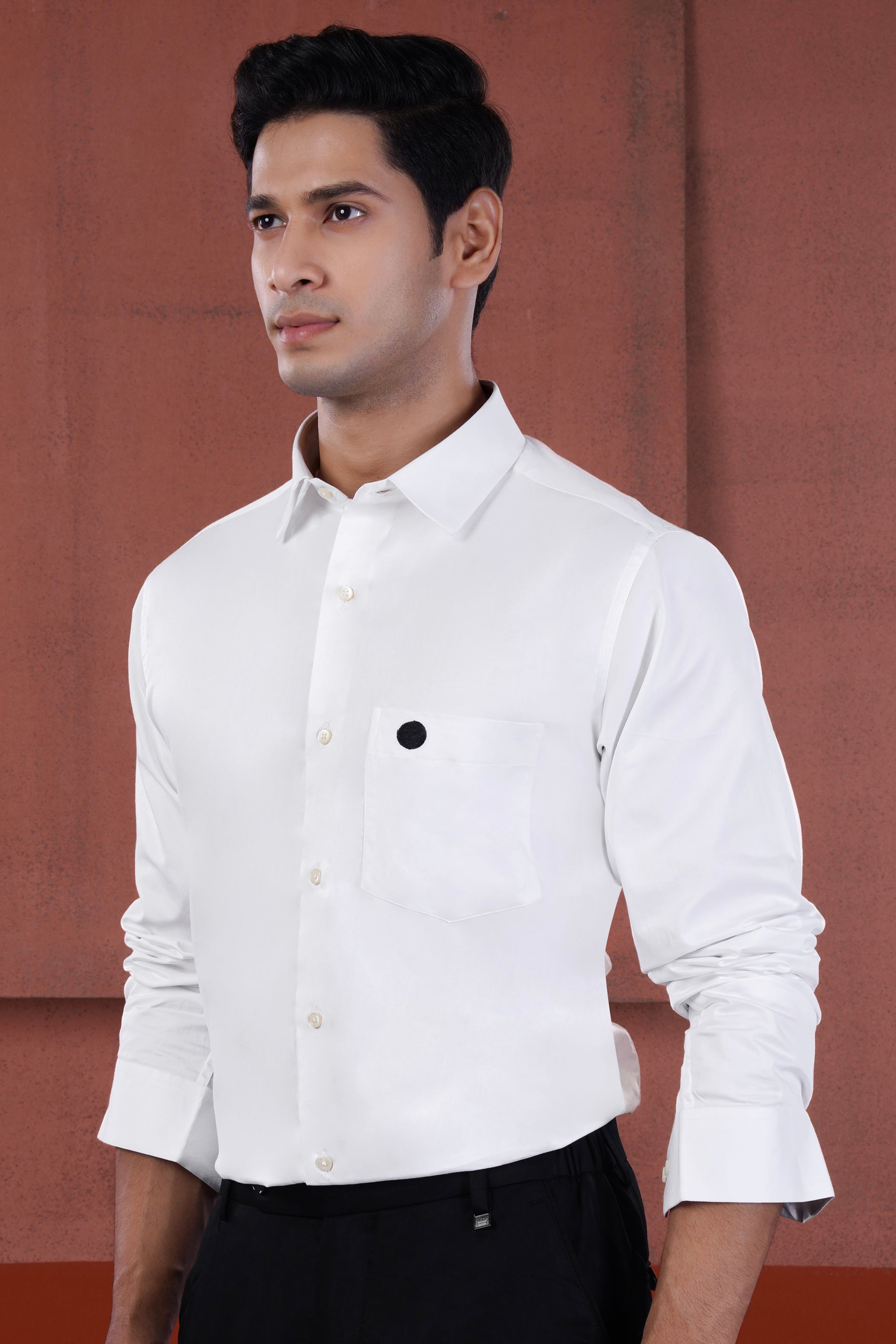 Bright White Circle Embroidered Premium Cotton Designer Shirt