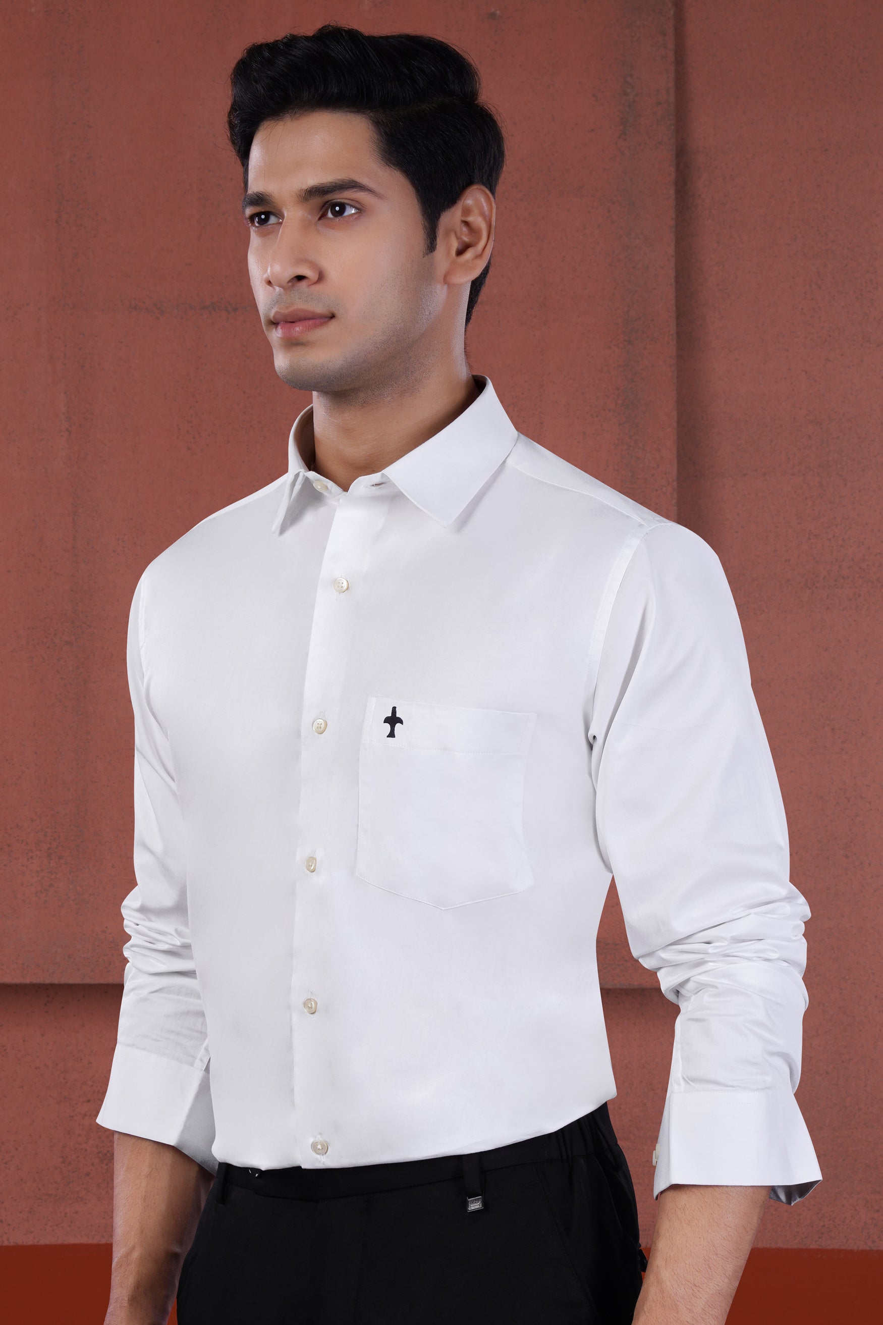 Bright White Brand Element Embroidered Premium Cotton Designer Shirt