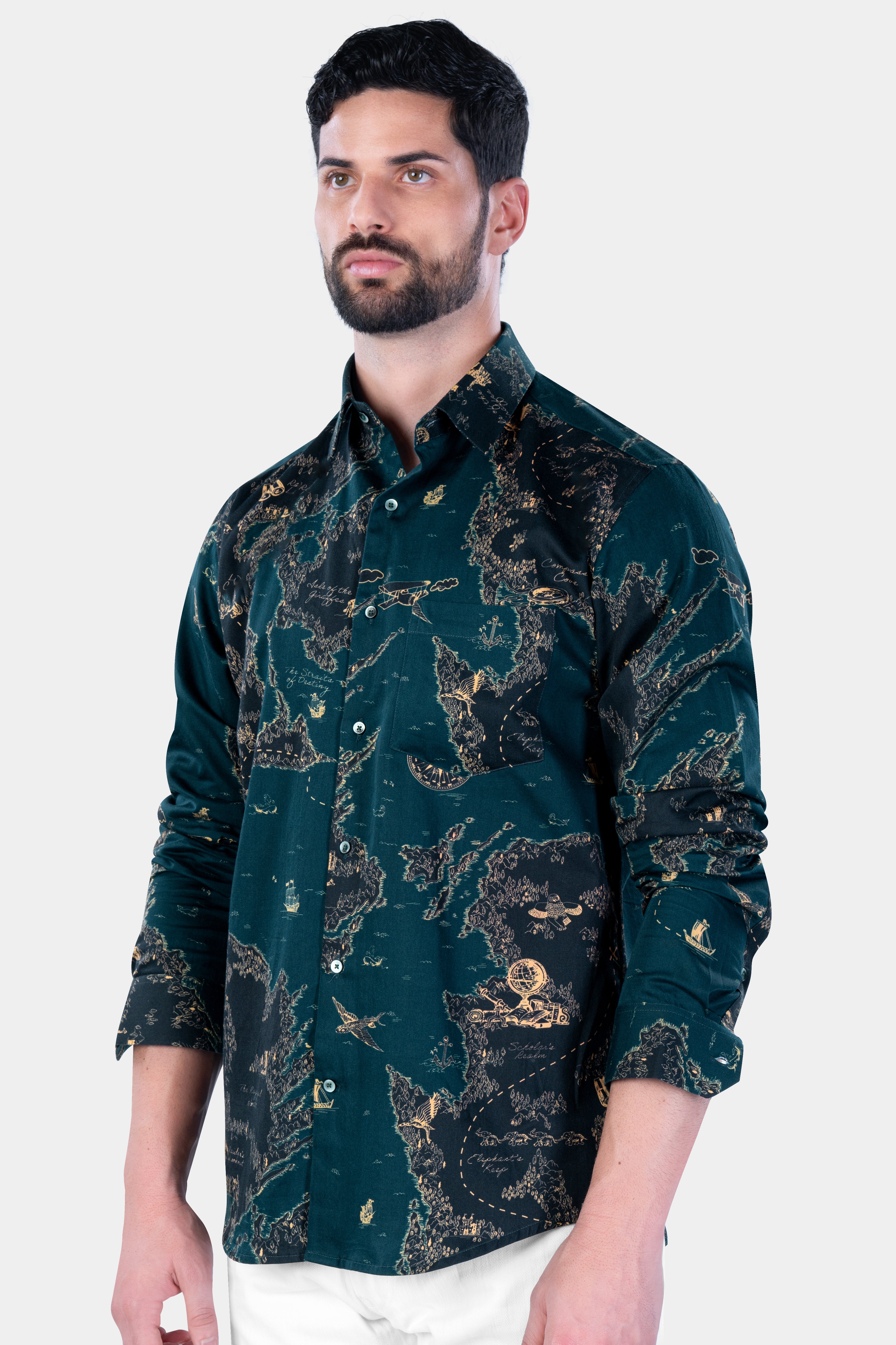 Gable Green Map Casual Prints Premium Cotton Shirt For Men
