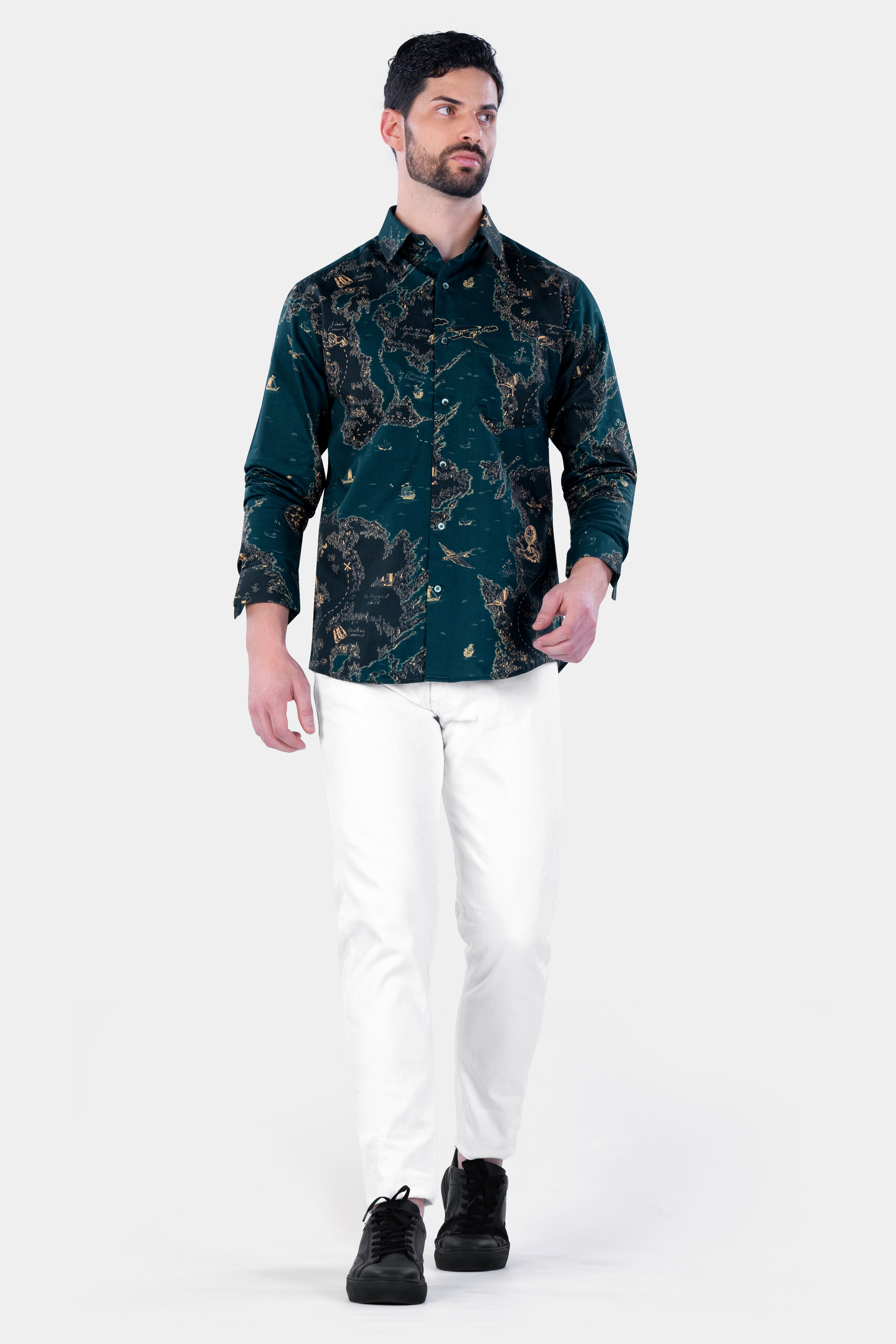 Gable Green Map Casual Prints Premium Cotton Shirt For Men