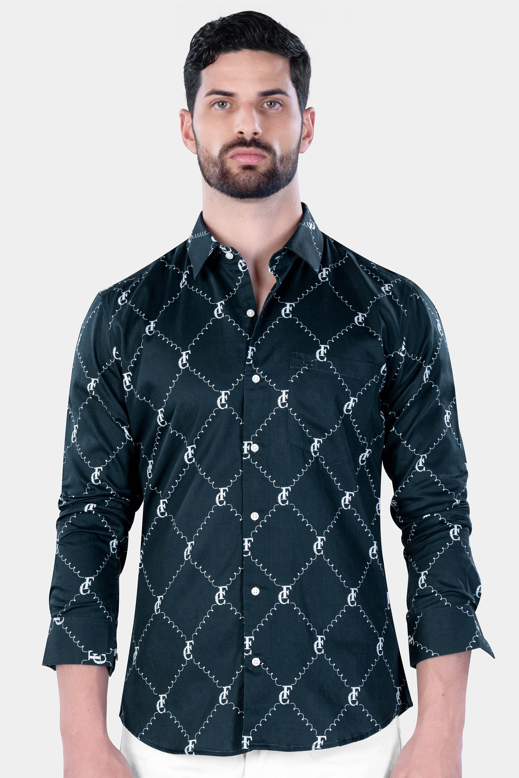  Firefly Blue and White with Brand Elements and Geometric Printed Subtle Sheen Super Soft Premium Cotton Designer Shirt 12100-38, 12100-H-38, 12100-39, 12100-H-39, 12100-40, 12100-H-40, 12100-42, 12100-H-42, 12100-44, 12100-H-44, 12100-46, 12100-H-46, 12100-48, 12100-H-48, 12100-50, 12100-H-50, 12100-52, 12100-H-52