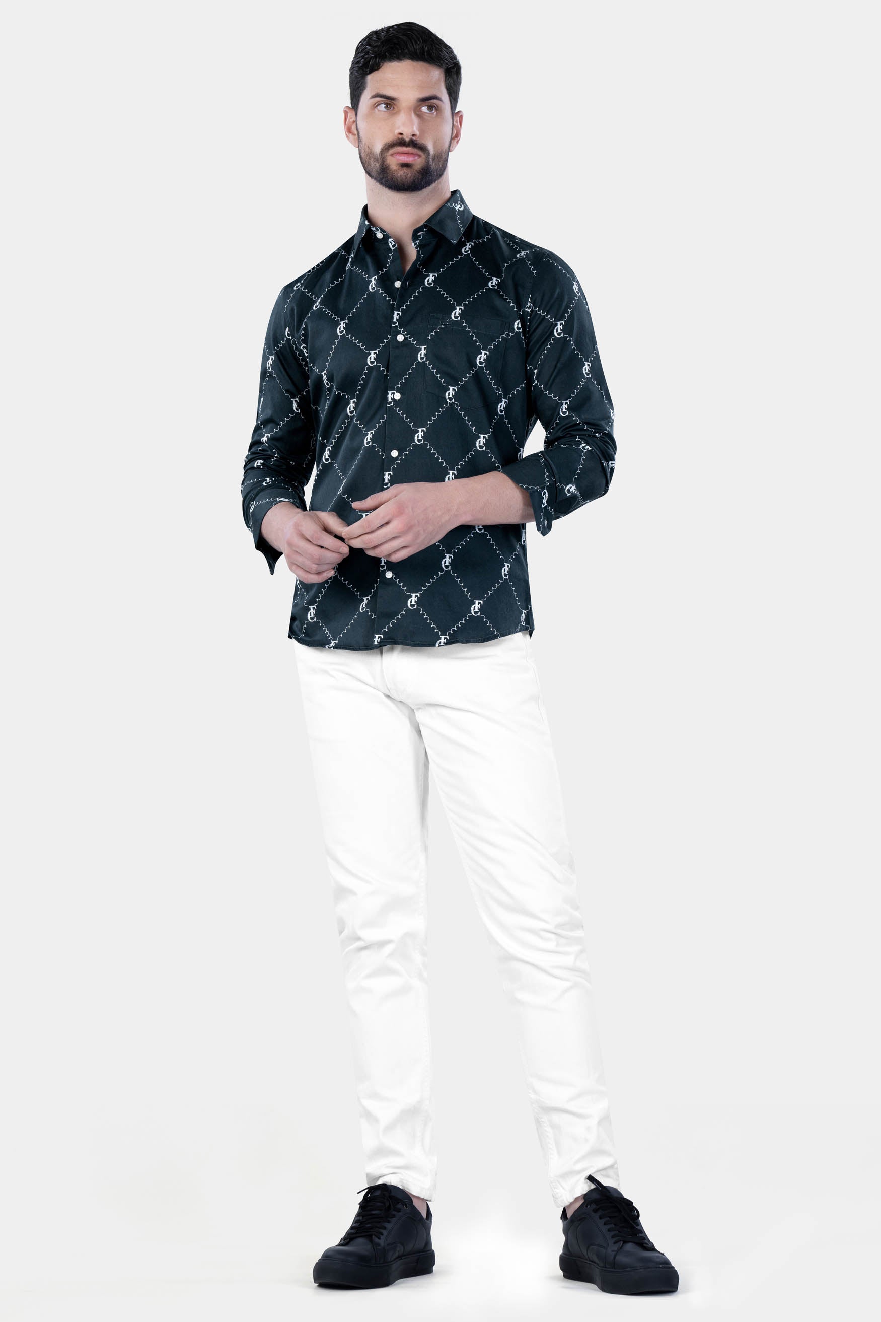  Firefly Blue and White with Brand Elements and Geometric Printed Subtle Sheen Super Soft Premium Cotton Designer Shirt 12100-38, 12100-H-38, 12100-39, 12100-H-39, 12100-40, 12100-H-40, 12100-42, 12100-H-42, 12100-44, 12100-H-44, 12100-46, 12100-H-46, 12100-48, 12100-H-48, 12100-50, 12100-H-50, 12100-52, 12100-H-52