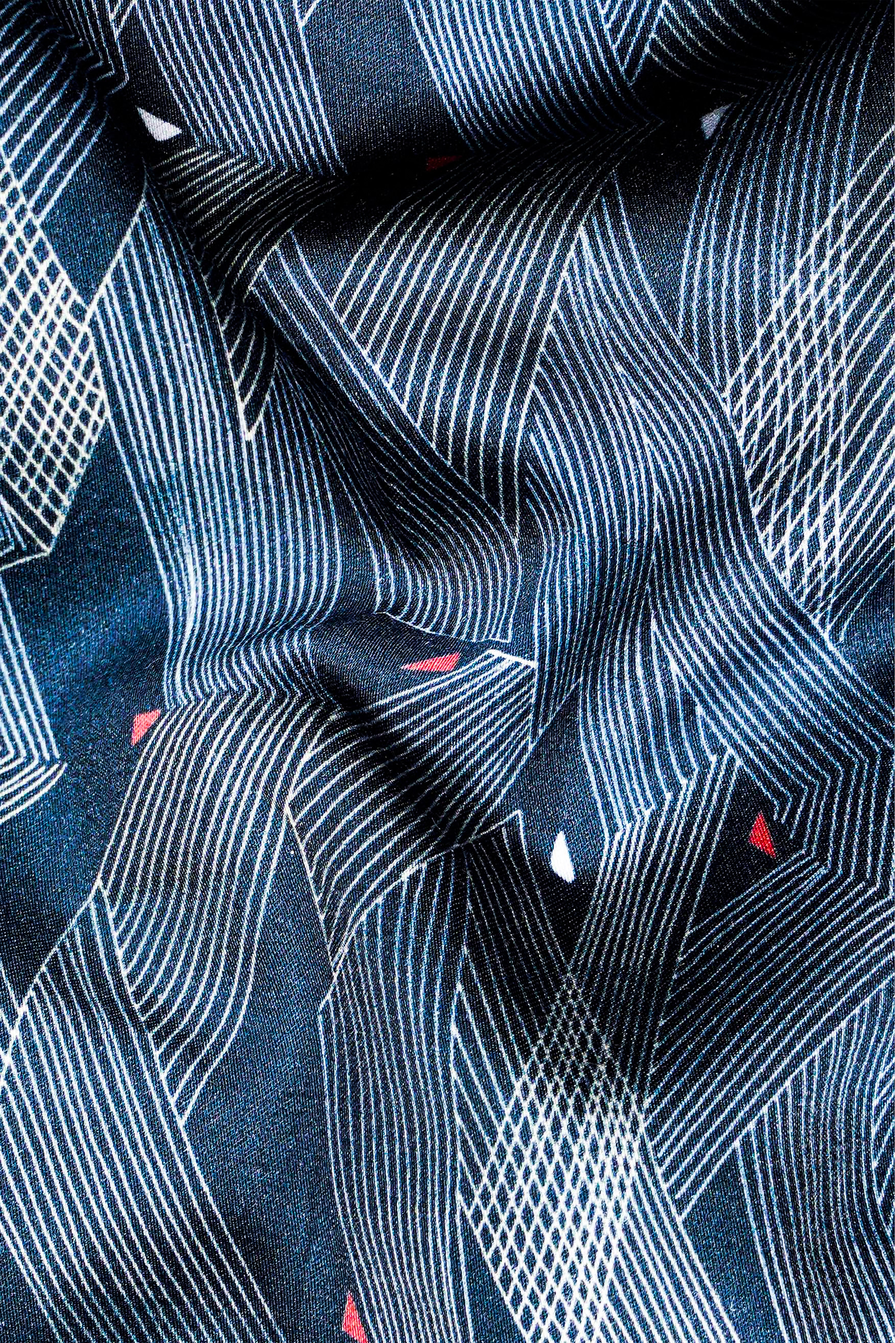 Timber Blue and White Line Waves Printed Subtle Sheen Super Soft Premium Cotton Designer Shirt