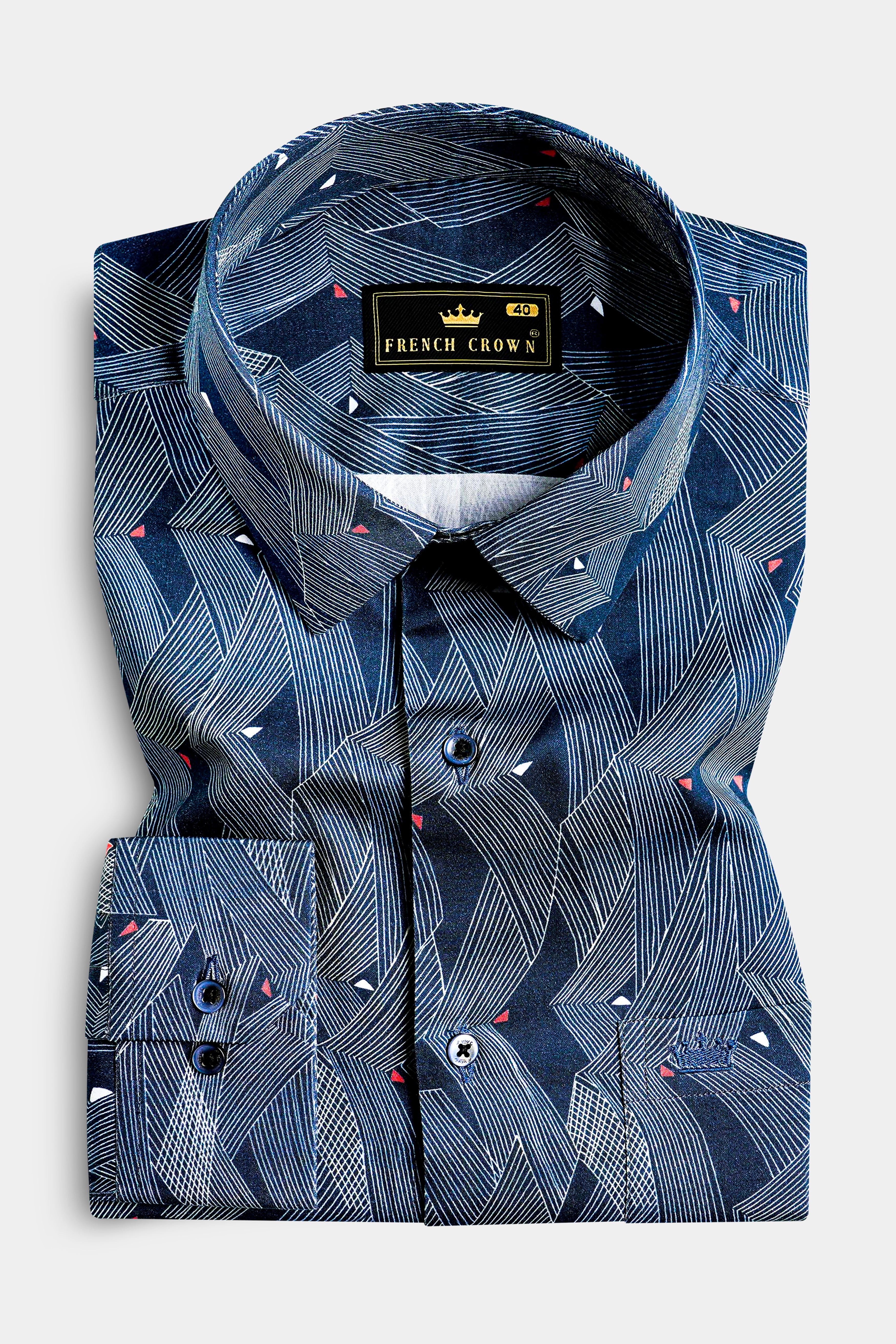 Timber Blue and White Line Waves Printed Subtle Sheen Super Soft Premium Cotton Designer Shirt