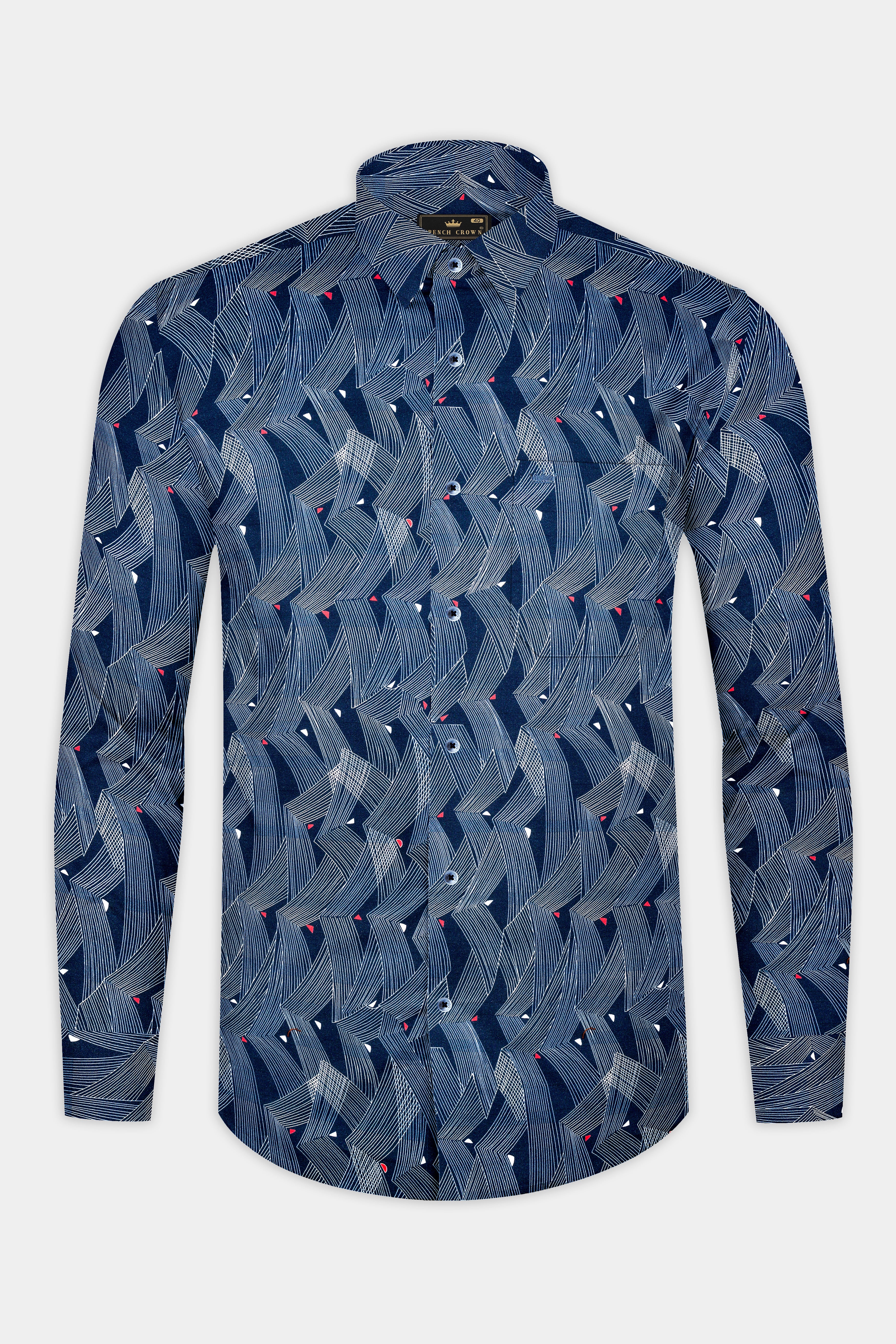 Timber Blue and White Line Waves Printed Subtle Sheen Super Soft Premium Cotton Designer Shirt