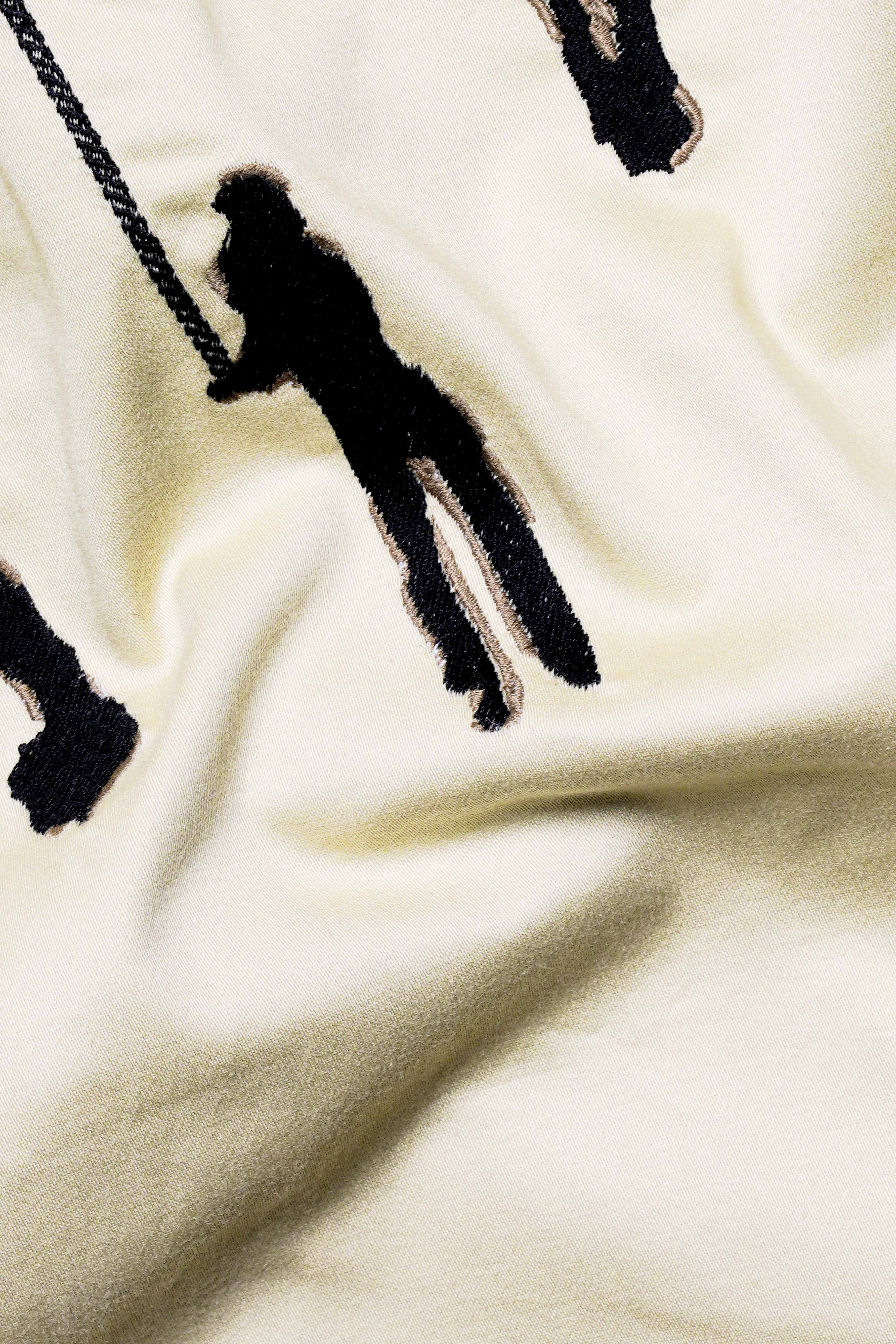Albescent Beige Brand Acronym Embroidered Subtle Sheen Super Soft Premium Cotton Oversized Designer Shirt