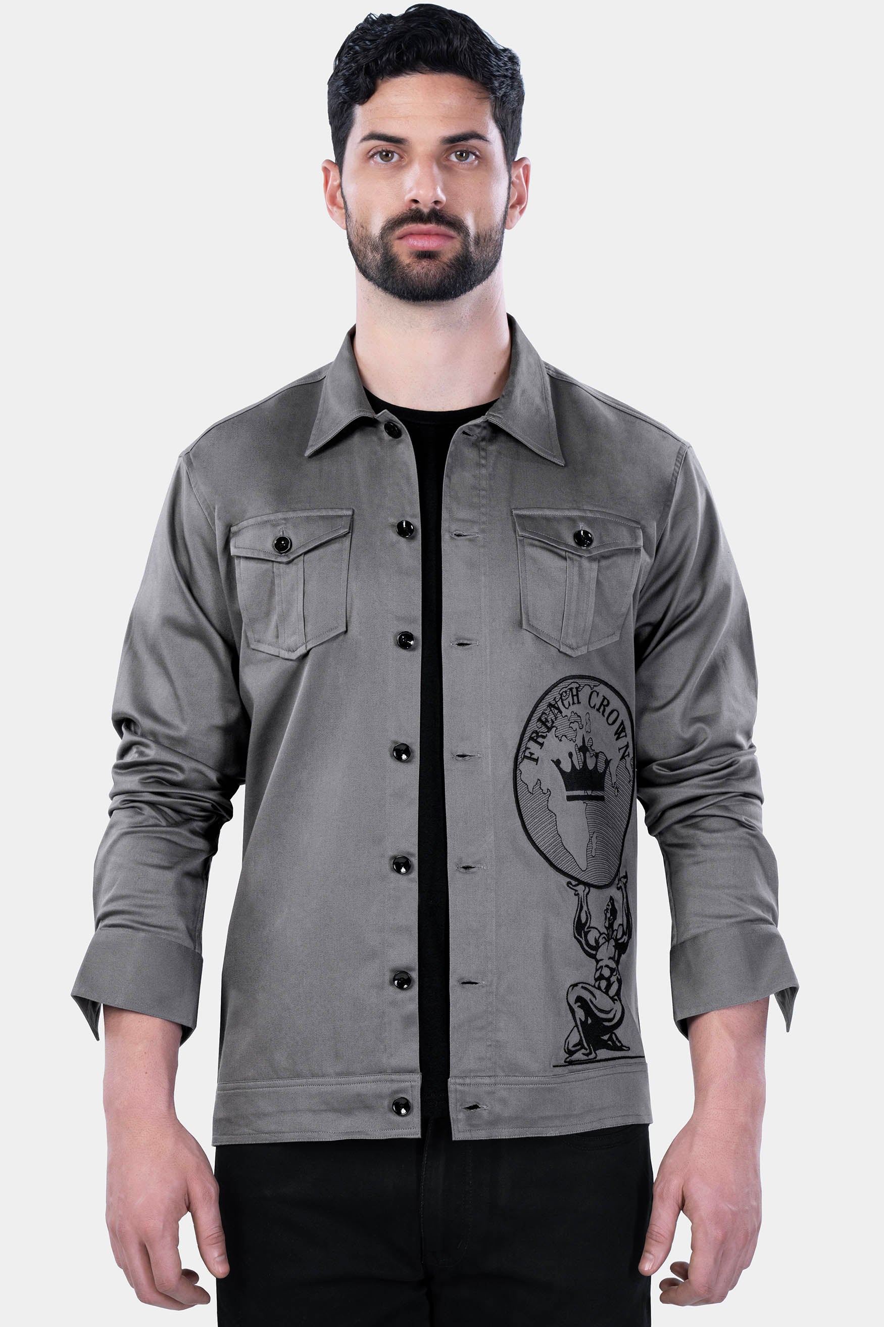 Boulder Gray Brand Name and Logo Embroidered Premium Cotton Oversized Designer Shirt