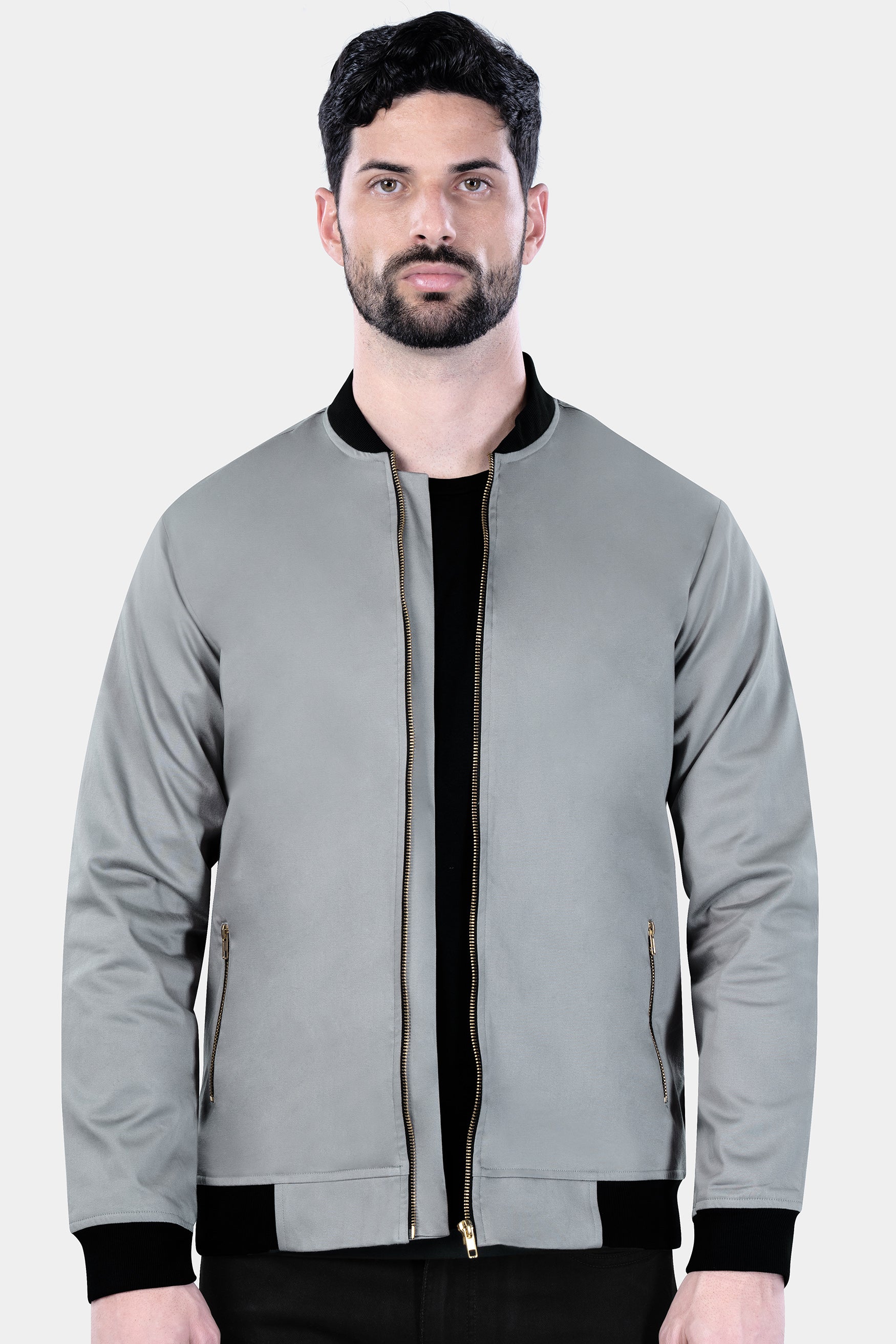 Slate Gray French Crown Printed Premium Cotton Bomber Jacket