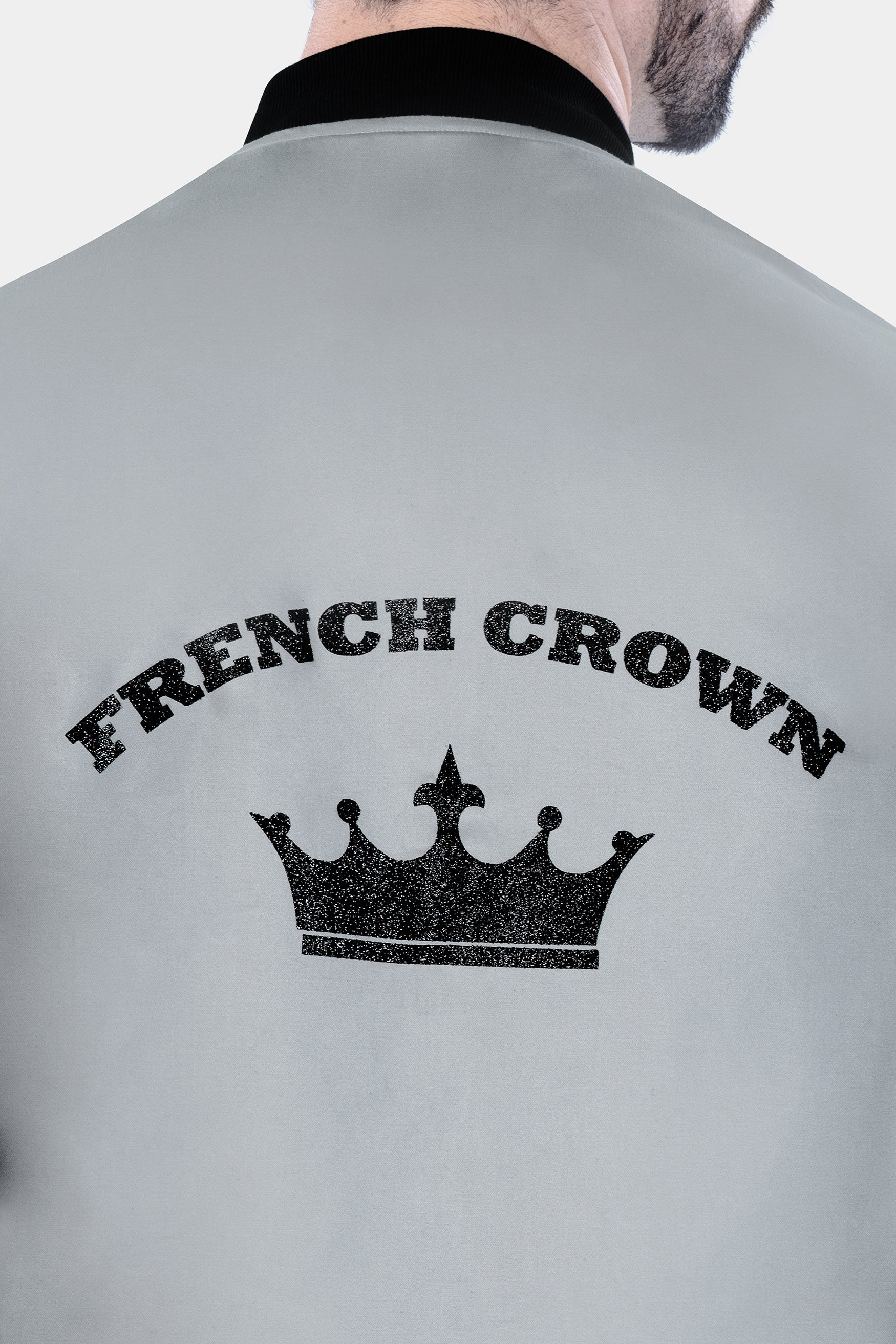 Slate Gray French Crown Printed Premium Cotton Bomber Jacket