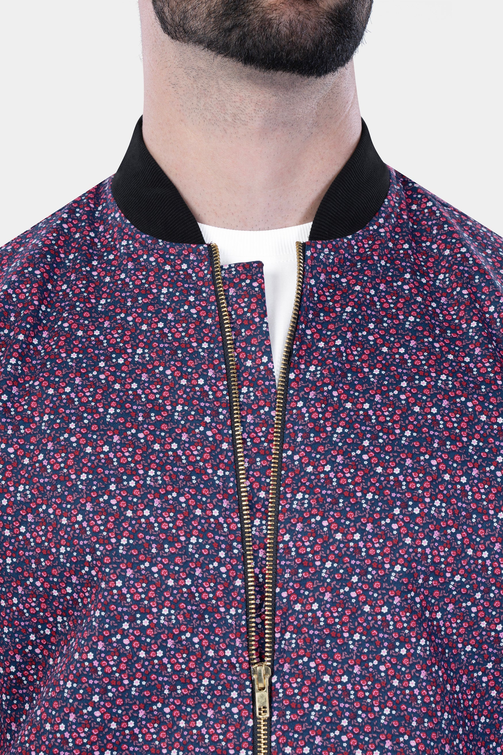 Firefly Blue Multicolour Ditsy Printed Premium Cotton Bomber Jacket