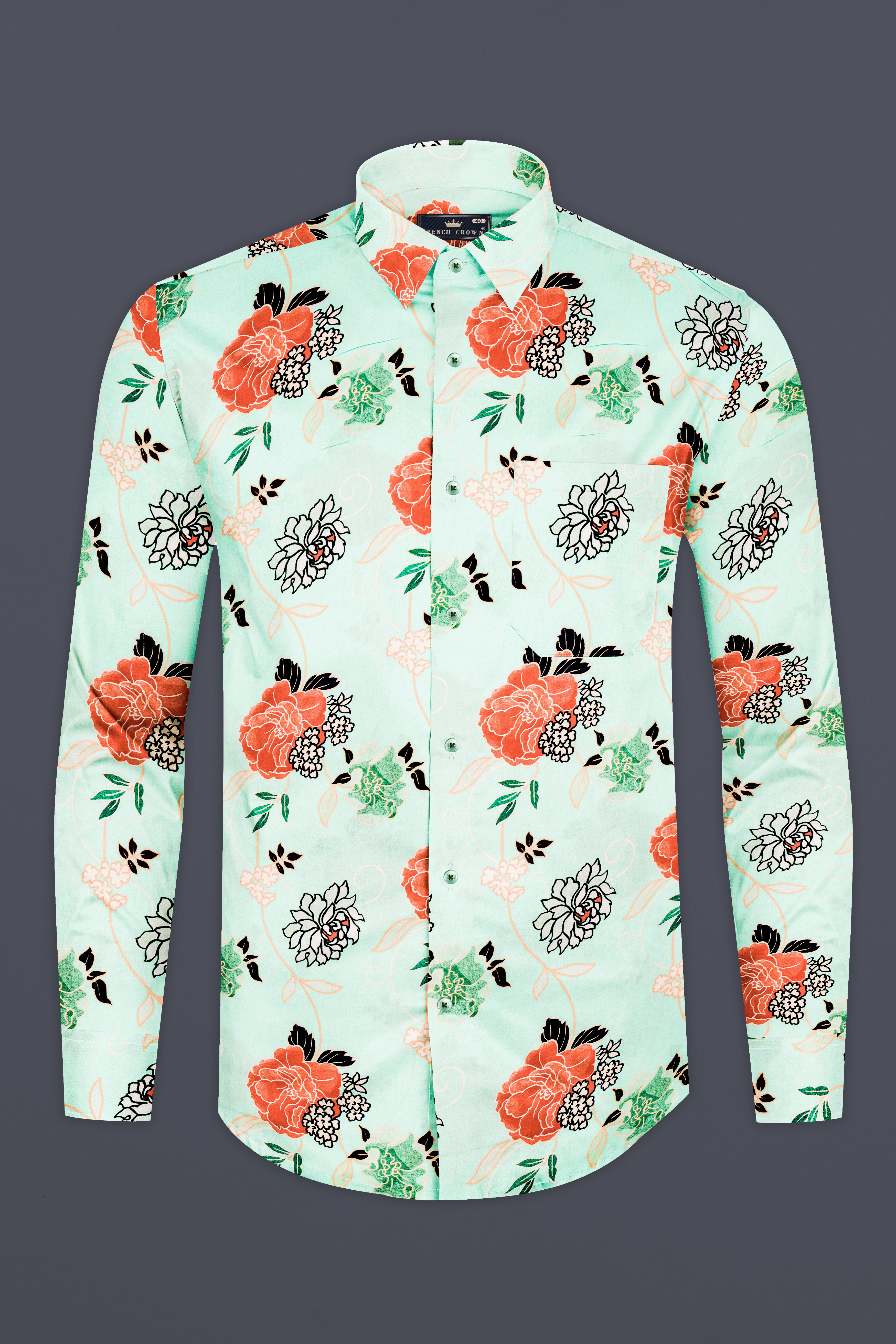 Skeptic Green and Salmon Peach Multicolour Floral Printed Subtle Sheen Super Soft Premium Cotton Shirt