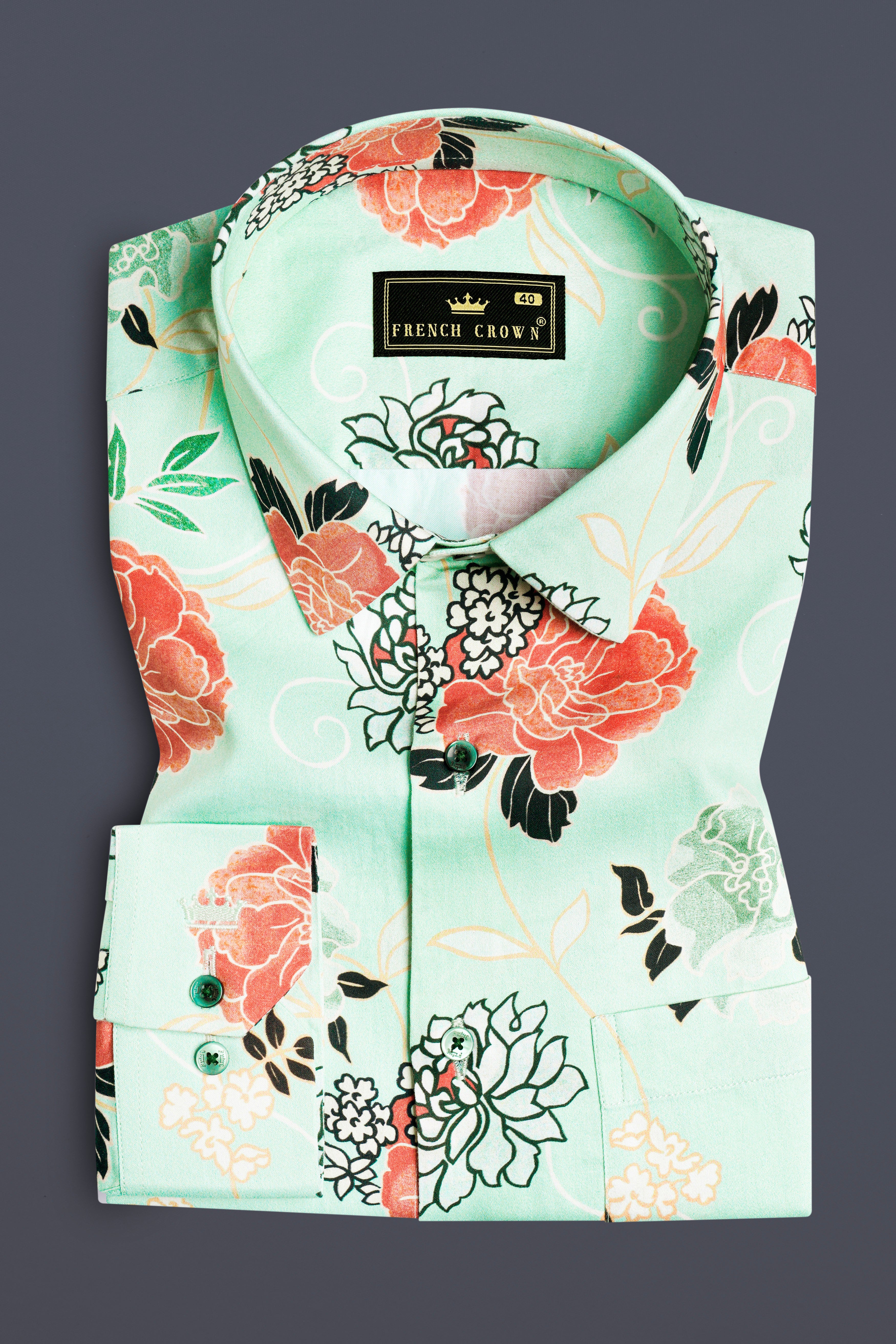 Skeptic Green and Salmon Peach Multicolour Floral Printed Subtle Sheen Super Soft Premium Cotton Shirt