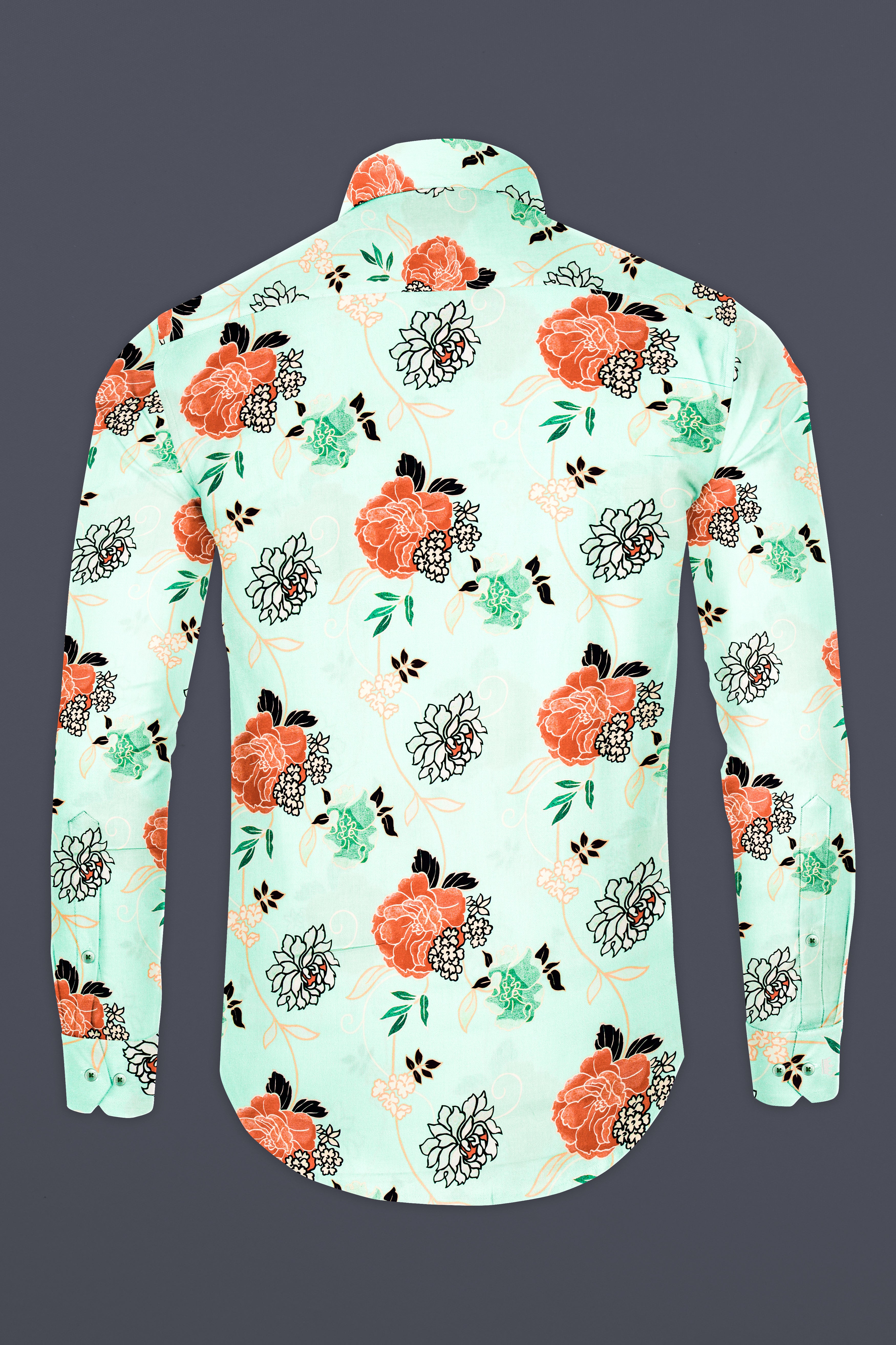 Skeptic Green and Salmon Peach Multicolour Floral Printed Subtle Sheen Super Soft Premium Cotton Shirt