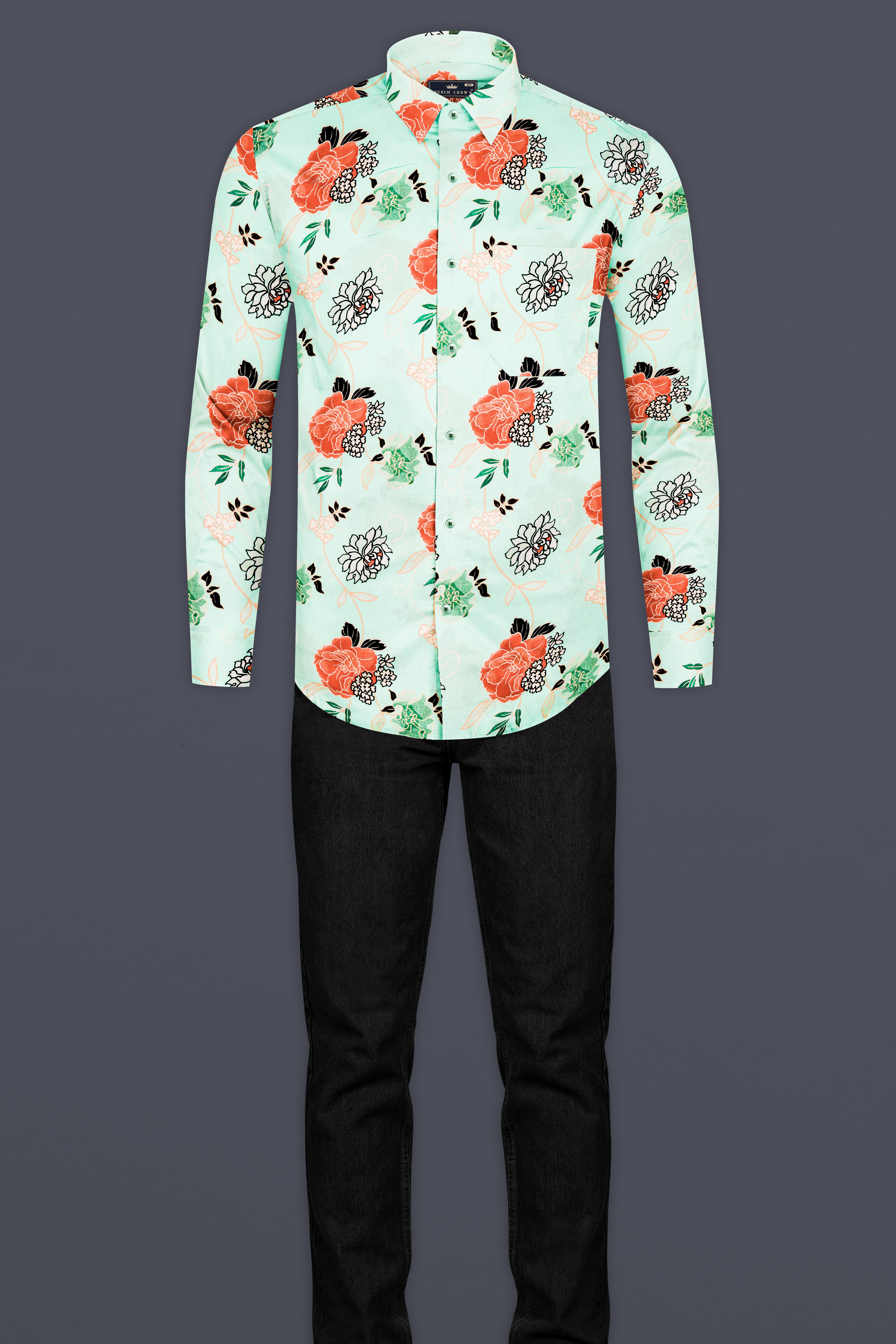 Skeptic Green and Salmon Peach Multicolour Floral Printed Subtle Sheen Super Soft Premium Cotton Shirt