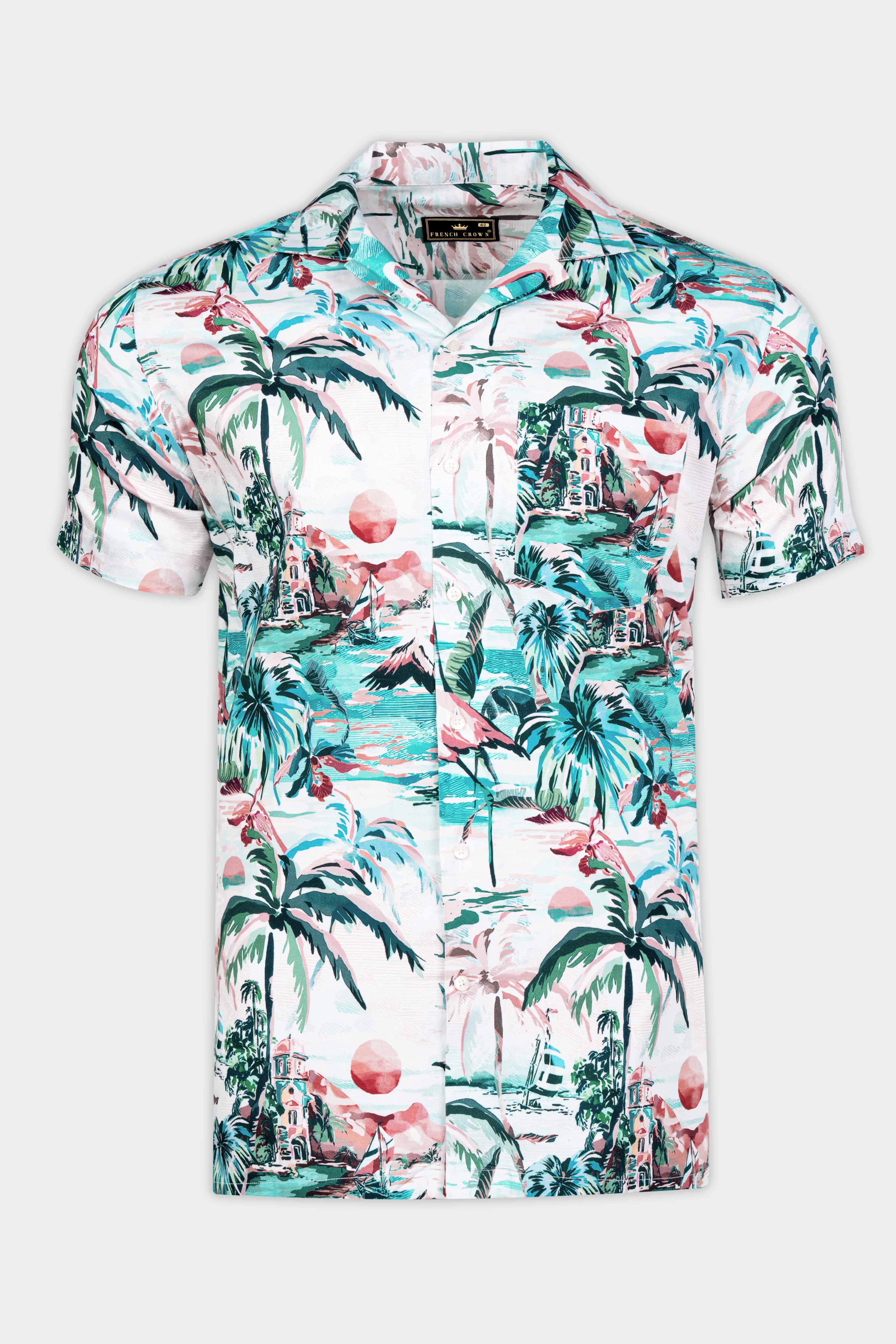 Bright White and William Green Multicolour Tropical Printed Subtle Sheen Super Soft Premium Cotton Designer Shirt