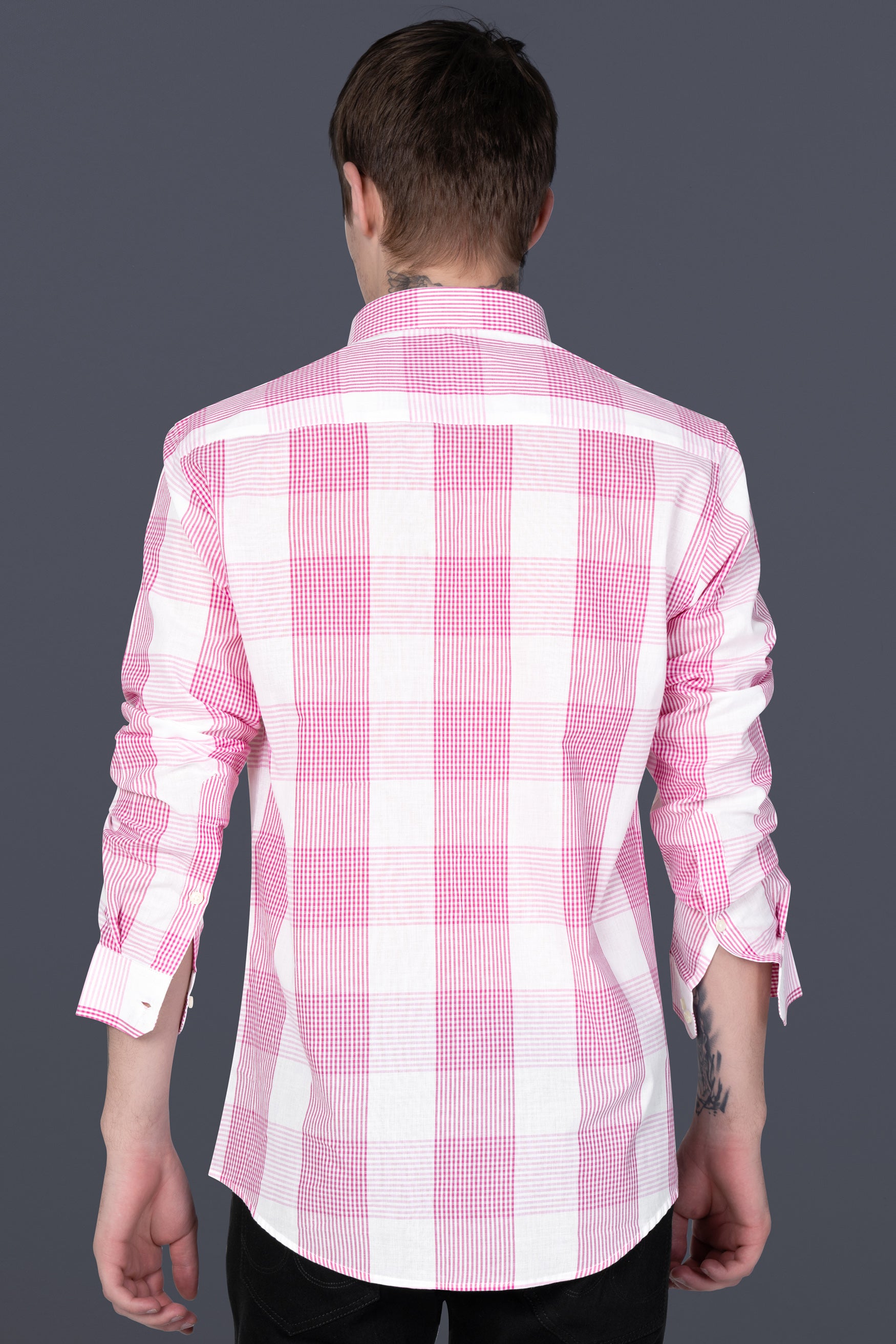Bright White and Cadillac Pink Gingham Checkered Premium Cotton Shirt 12194-38, 12194-H-38, 12194-39, 12194-H-39, 12194-40, 12194-H-40, 12194-42, 12194-H-42, 12194-44, 12194-H-44, 12194-46, 12194-H-46, 12194-48, 12194-H-48, 12194-50, 12194-H-50, 12194-52, 12194-H-52
