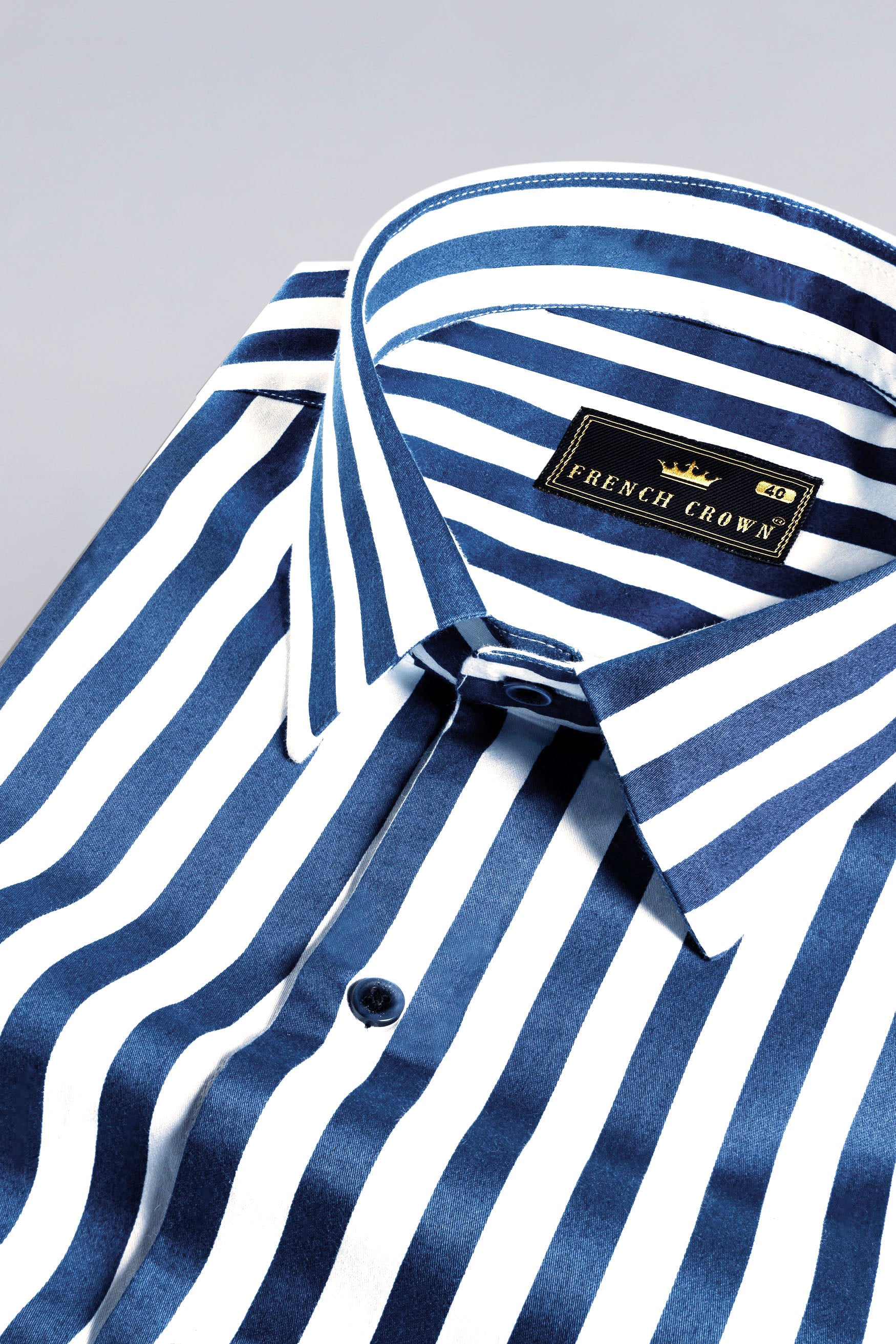 Regal Blue and Bright White Striped Subtle Sheen Super Soft Premium Cotton Designer Shirt