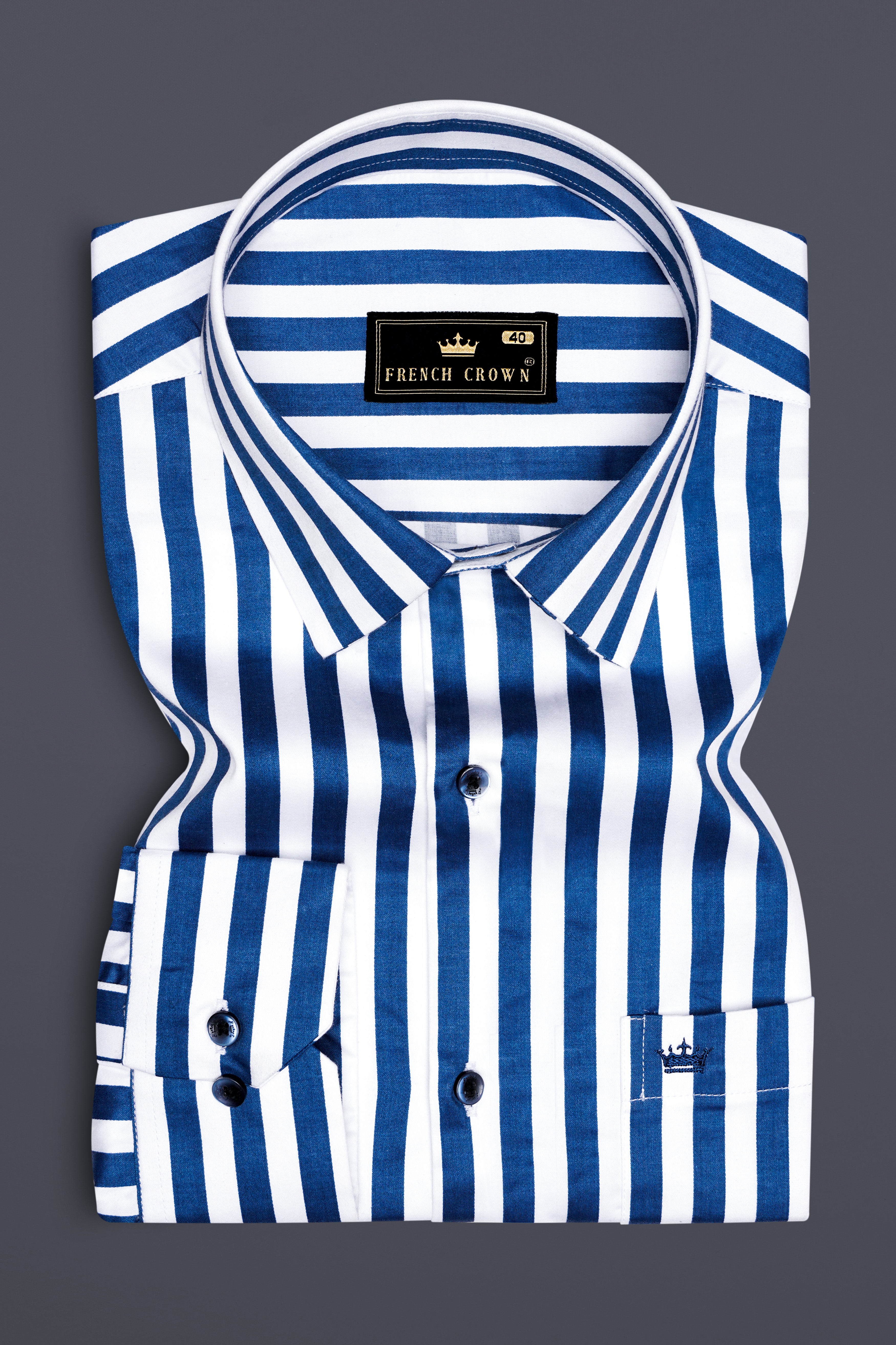 Regal Blue and Bright White Striped Subtle Sheen Super Soft Premium Cotton Designer Shirt