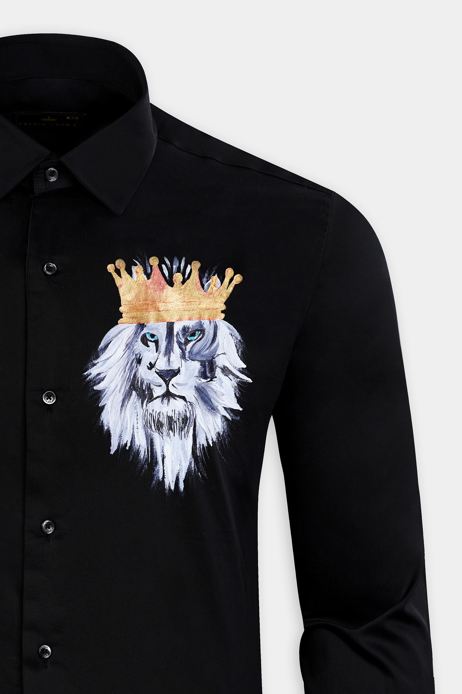 Jade Black Lion hand painted effect Printed Subtle Sheen Super Soft Premium Cotton Designer Shirt