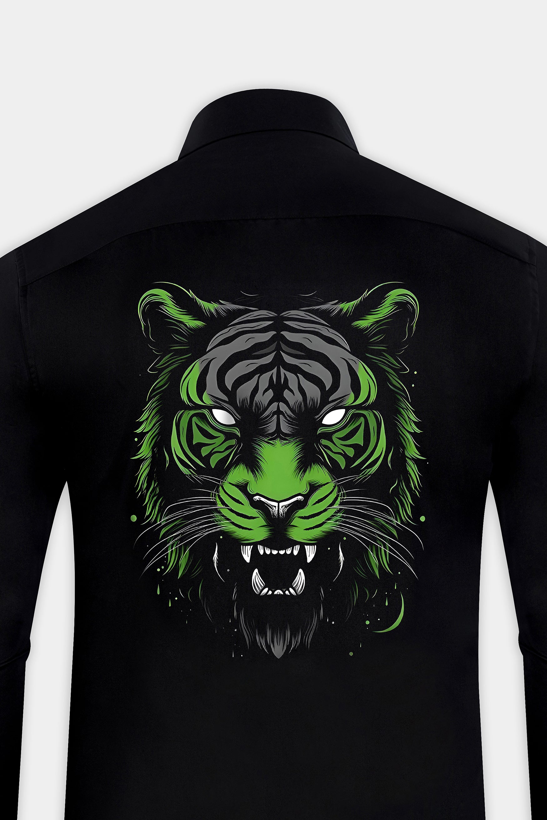 Jade Black Ferocious Tiger Printed Subtle Sheen Super Soft Premium Cotton Designer Shirt