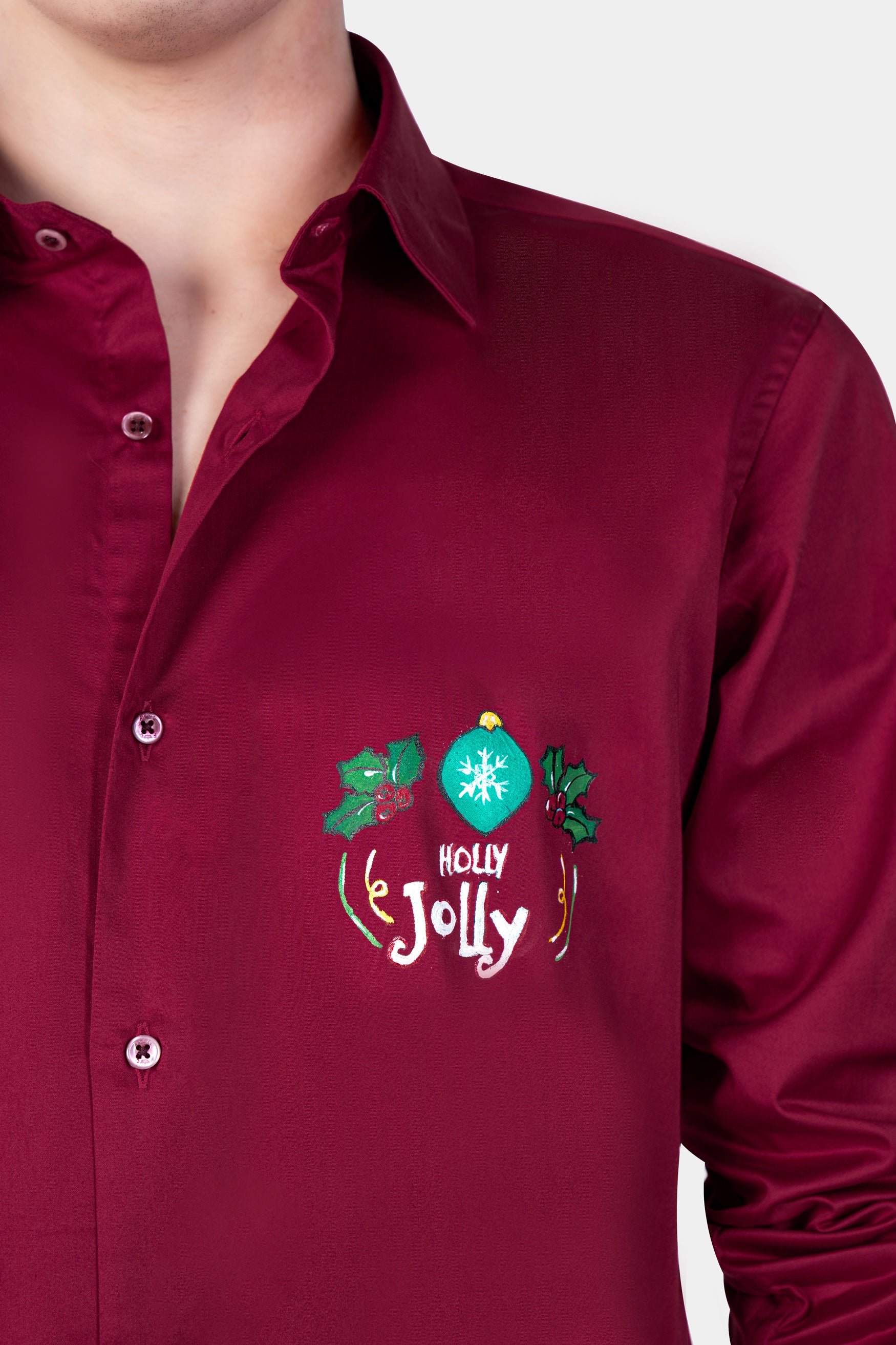 Paprika Red Holly Jolly Hand Painted Subtle Sheen Super Soft Premium Cotton Designer Shirt