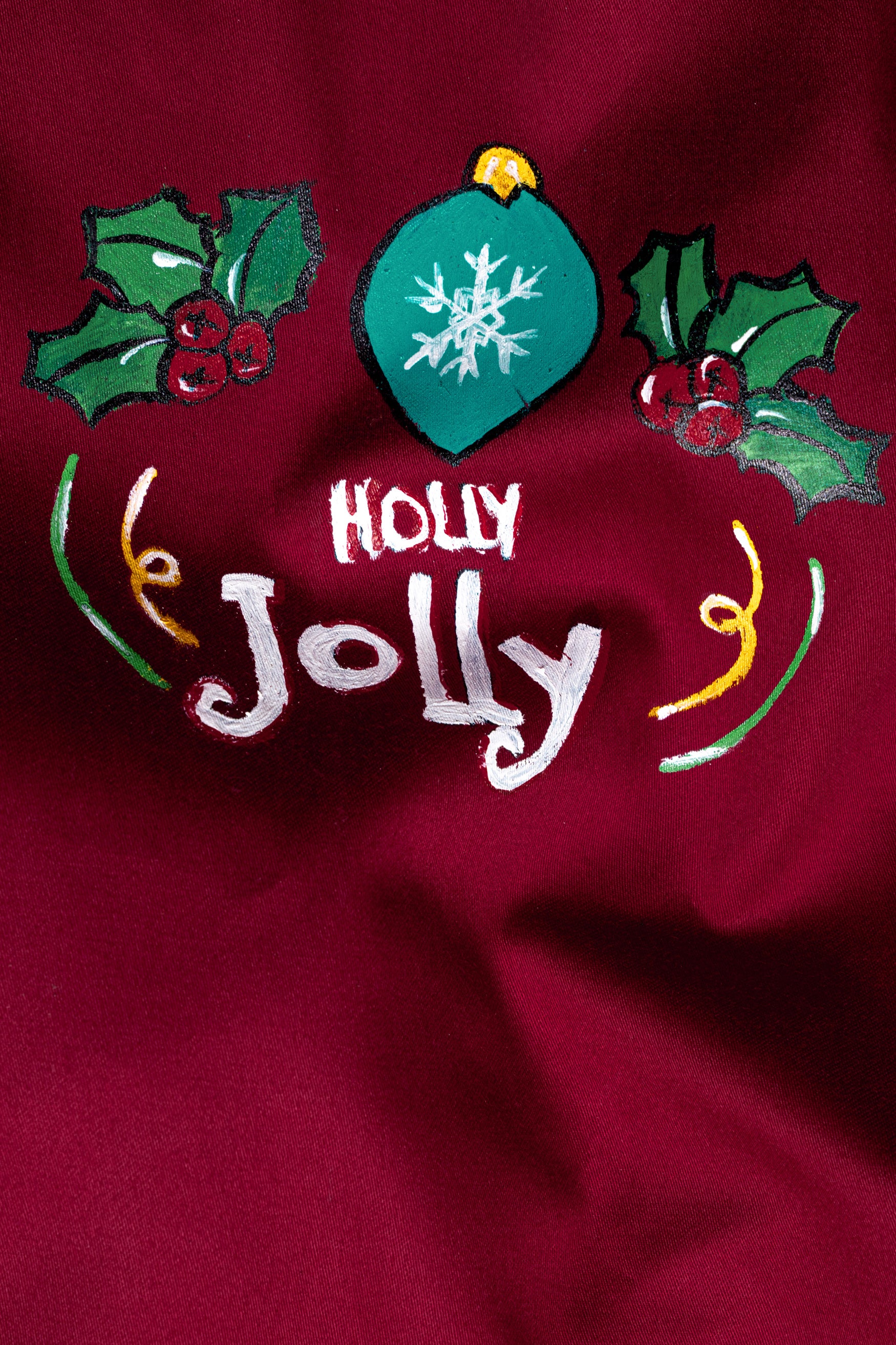 Paprika Red Holly Jolly Hand Painted Subtle Sheen Super Soft Premium Cotton Designer Shirt