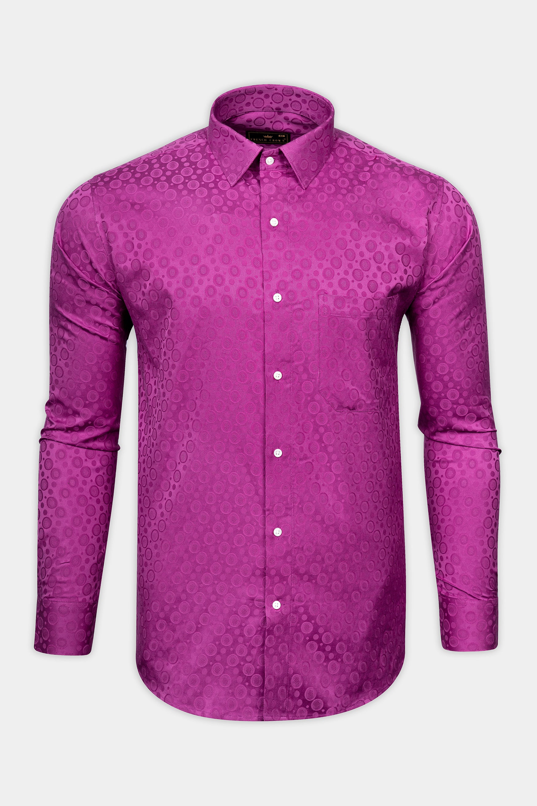 Fuchsia Pink Jacquard Textured Premium Giza Cotton Shirt