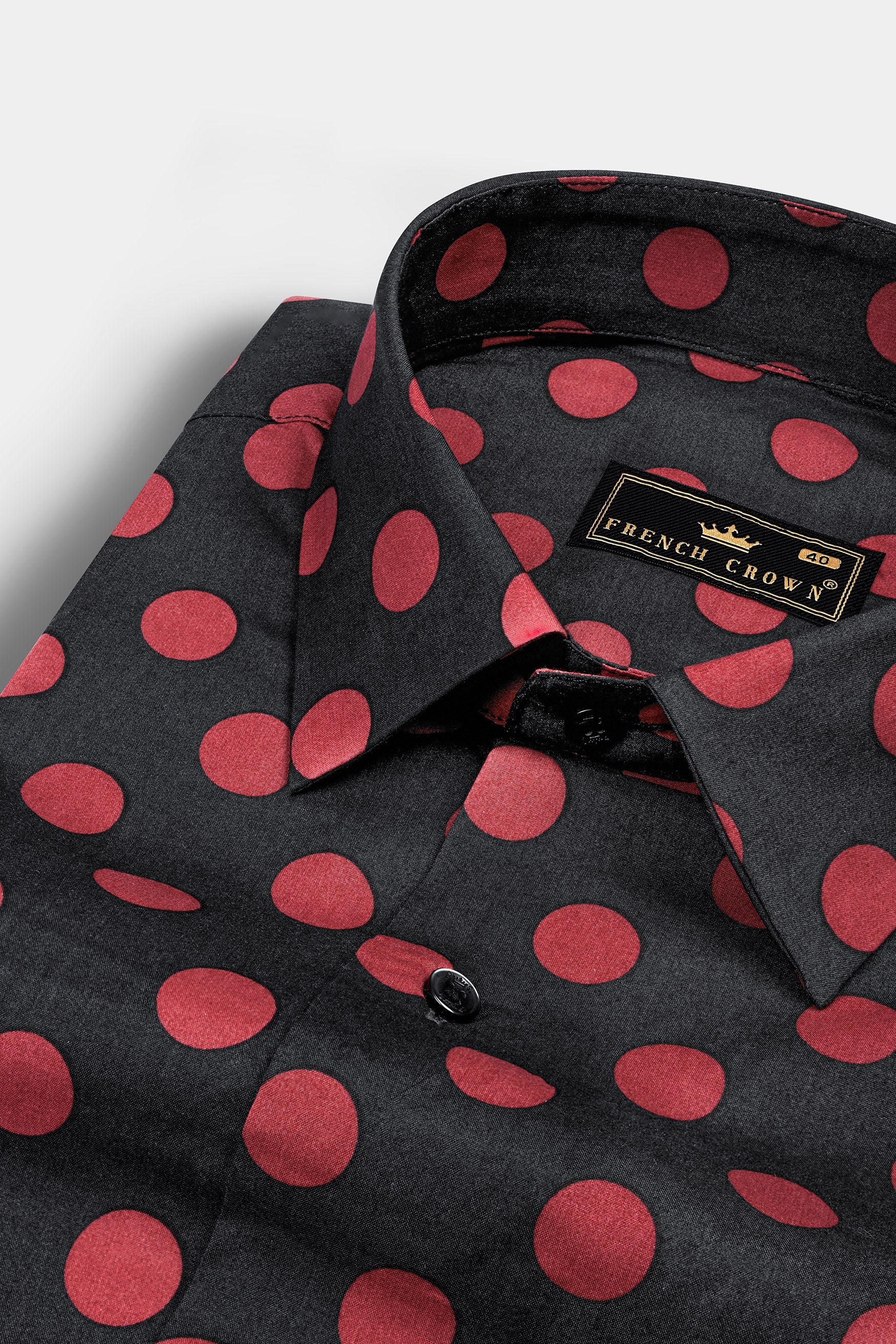 Charcoal Gray and Rose Red Polka Dotted Premium Cotton Shirt