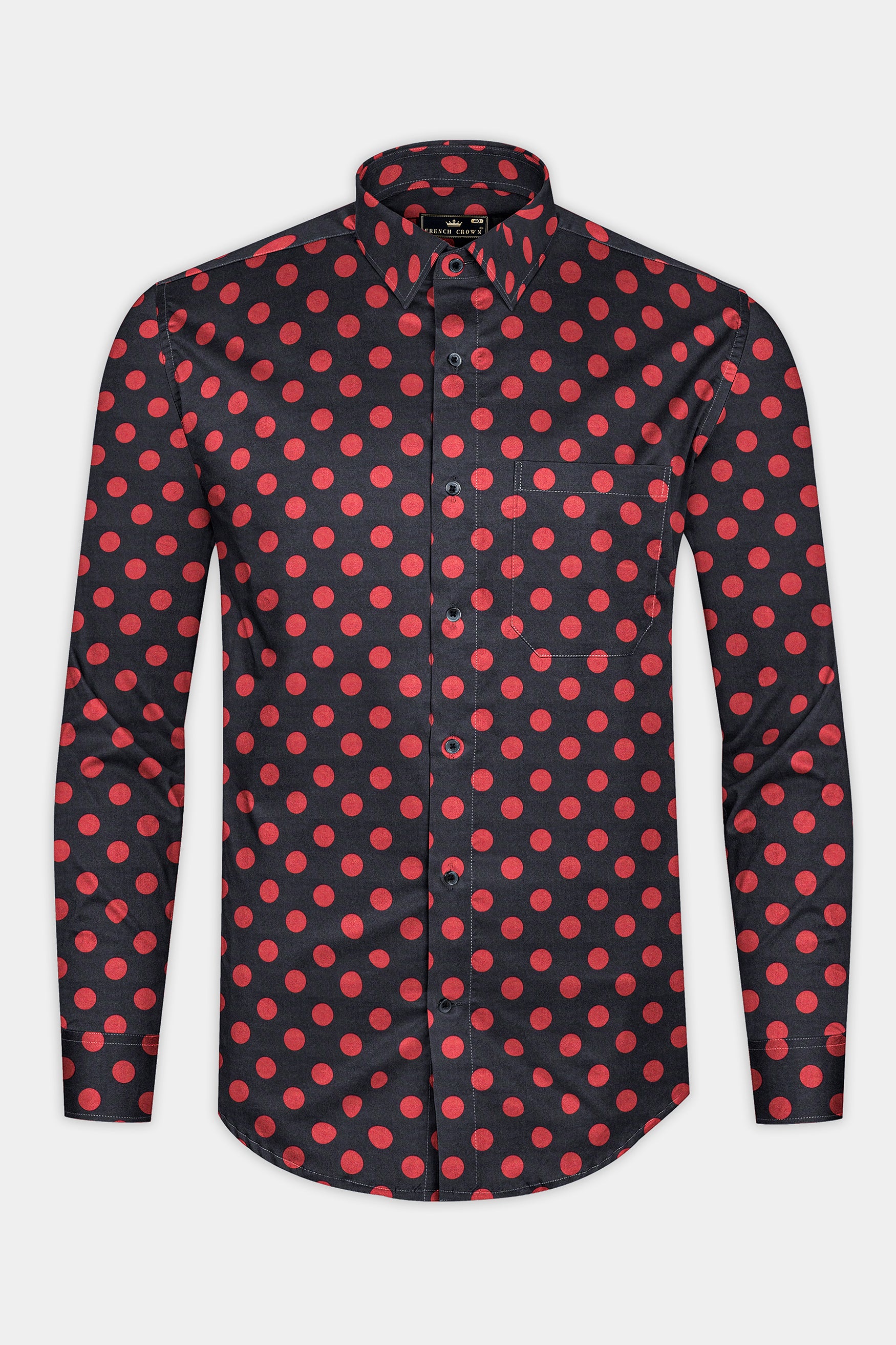 Charcoal Gray and Rose Red Polka Dotted Premium Cotton Shirt