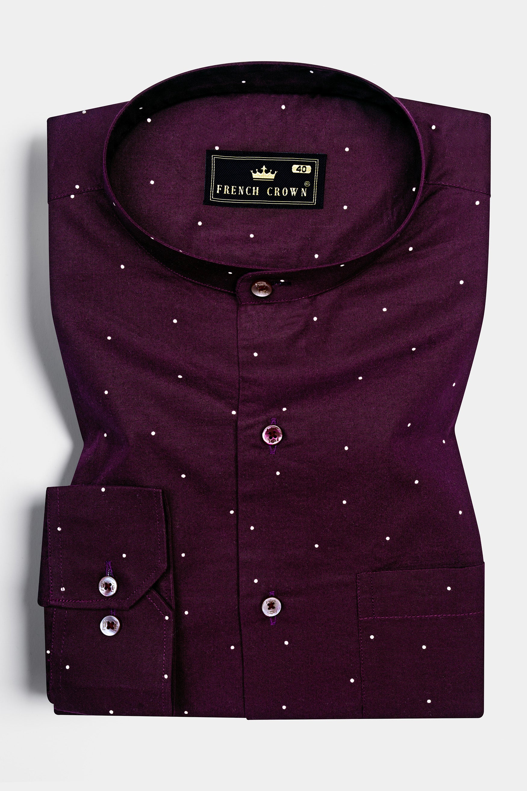 Wine Polka Dotted Twill Premium Cotton Shirt