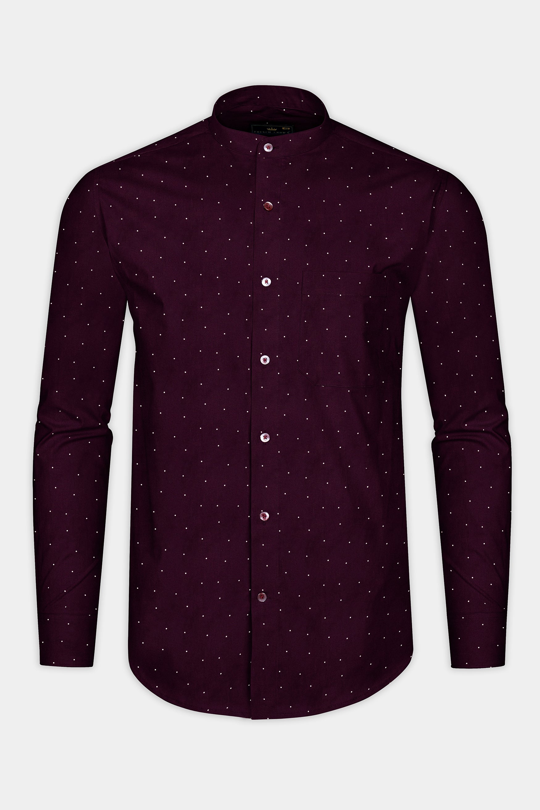 Wine Polka Dotted Twill Premium Cotton Shirt