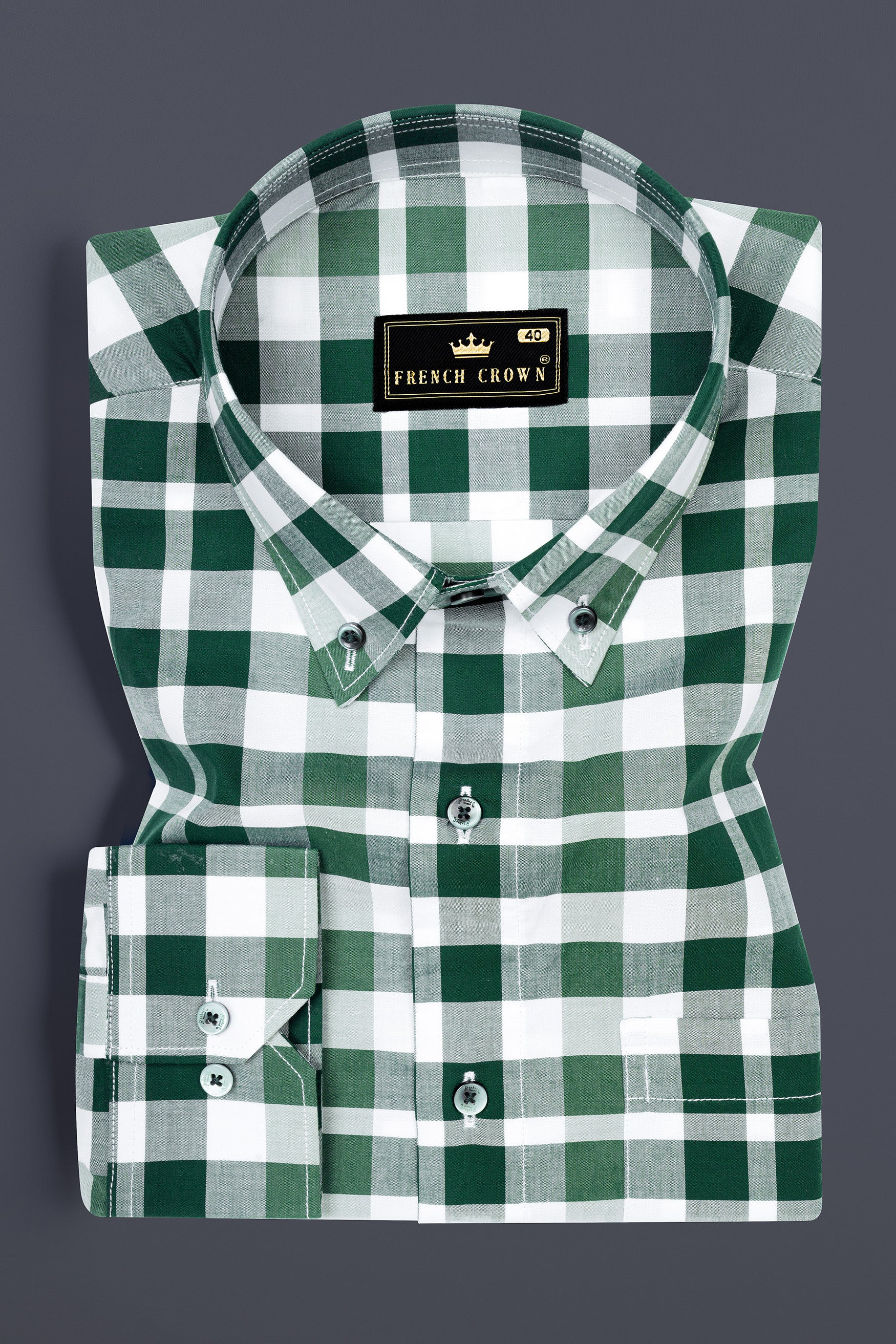 Plantation Green with white plaid dobby premium cotton shirt