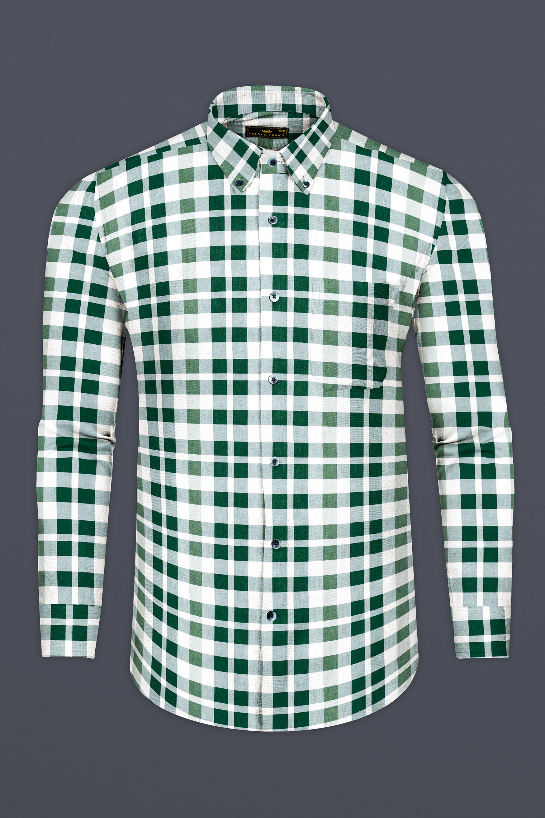 Plantation Green with white plaid dobby premium cotton shirt