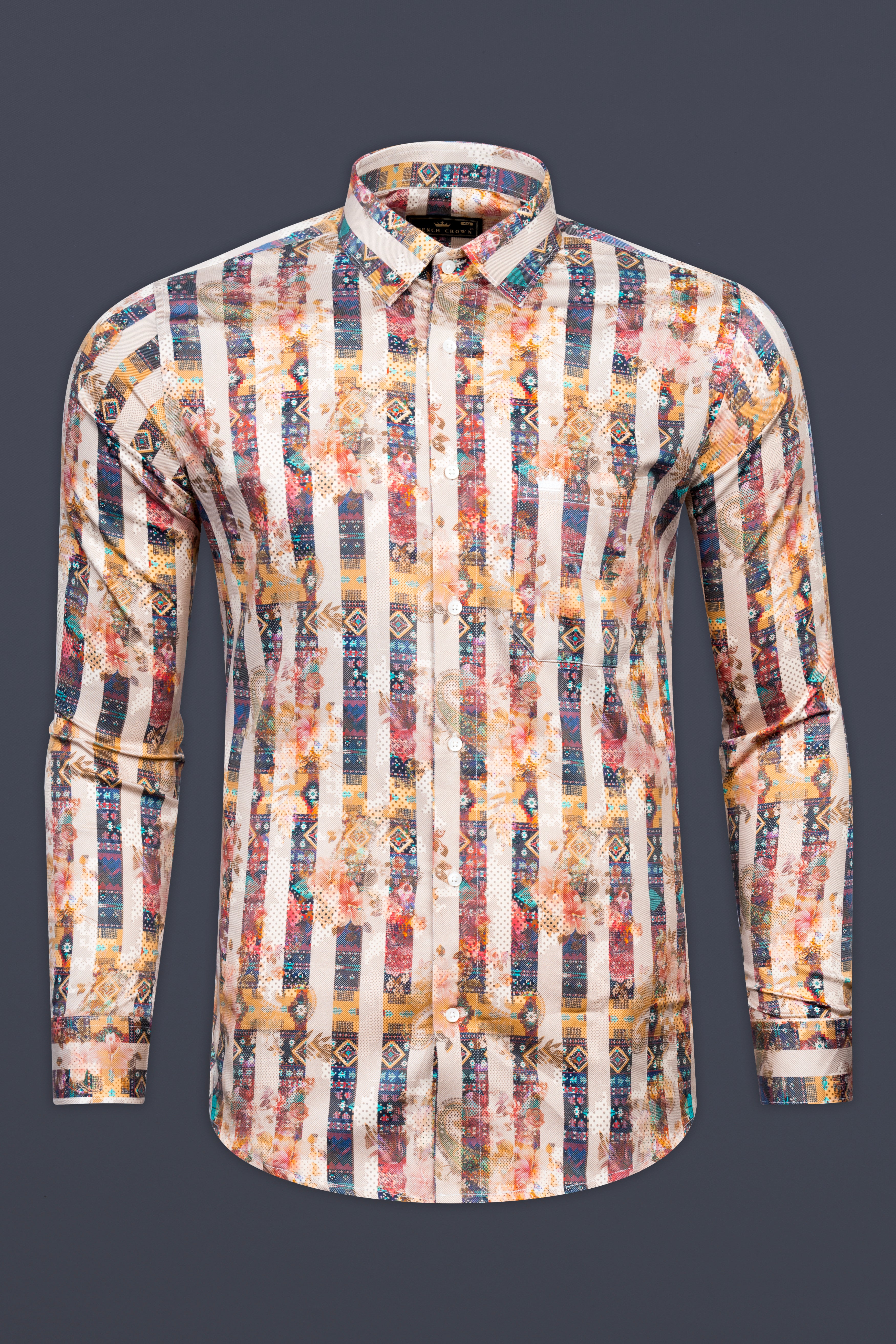 Tulip Red and Persian Brown with multicolor Digital Printed Subtle Sheen Super Soft Premium Cotton Shirt