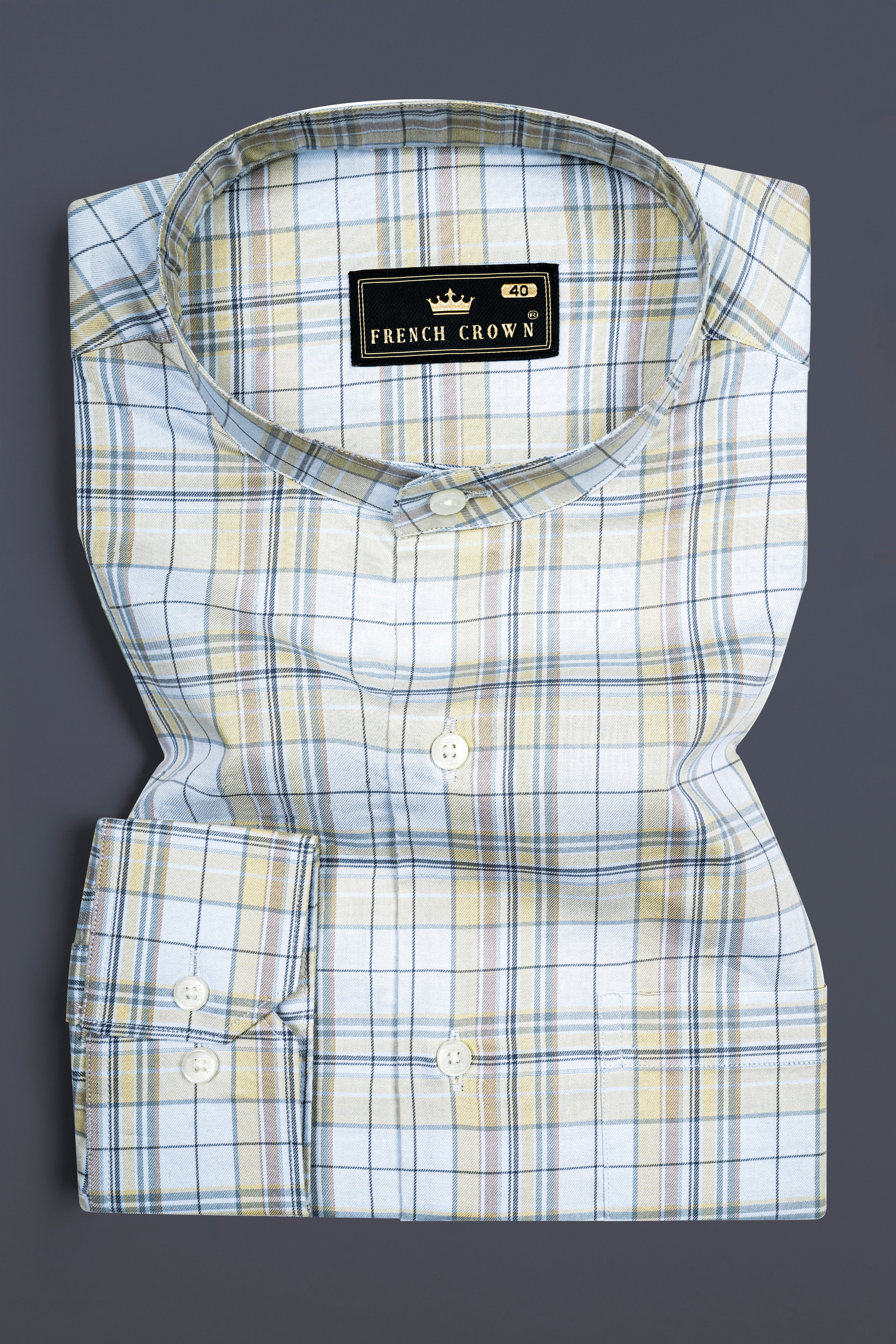 Sky Blue with Maize Khaki Plaid Super Soft Twill Cotton Shirt