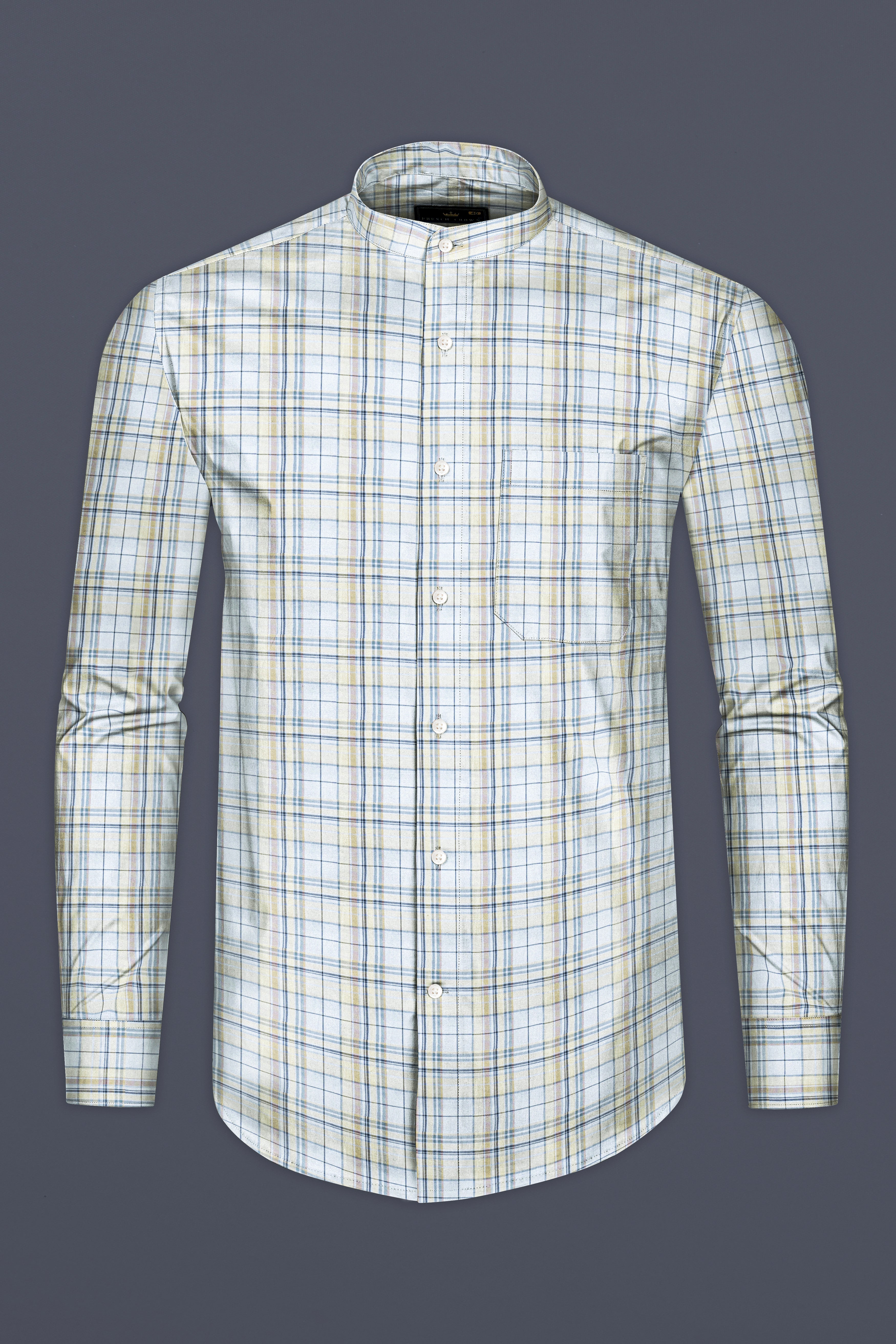 Sky Blue with Maize Khaki Plaid Super Soft Twill Cotton Shirt