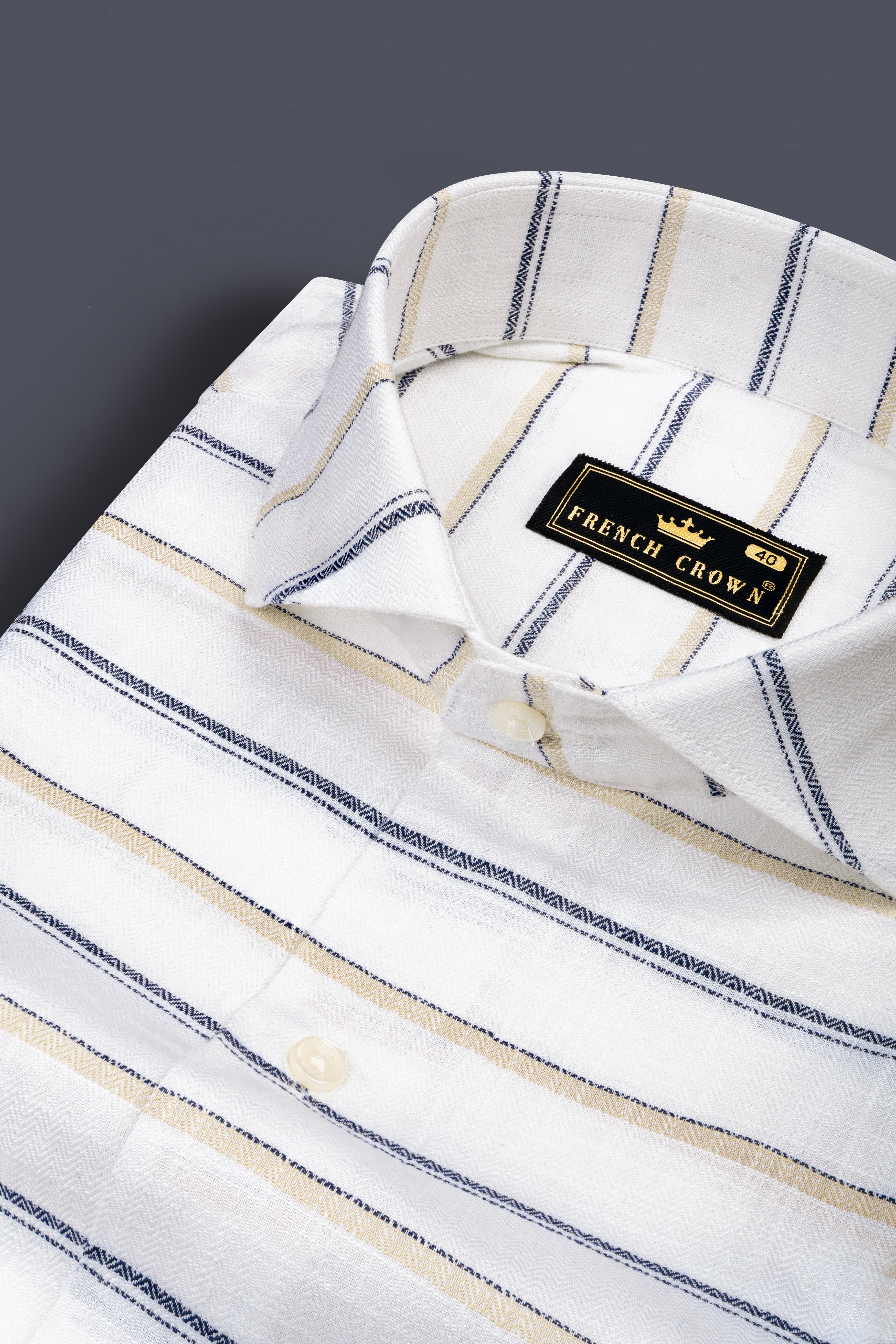 Bright white with Ebony Blue and Brown Striped Dobby Textured Premium Giza Cotton Shirt