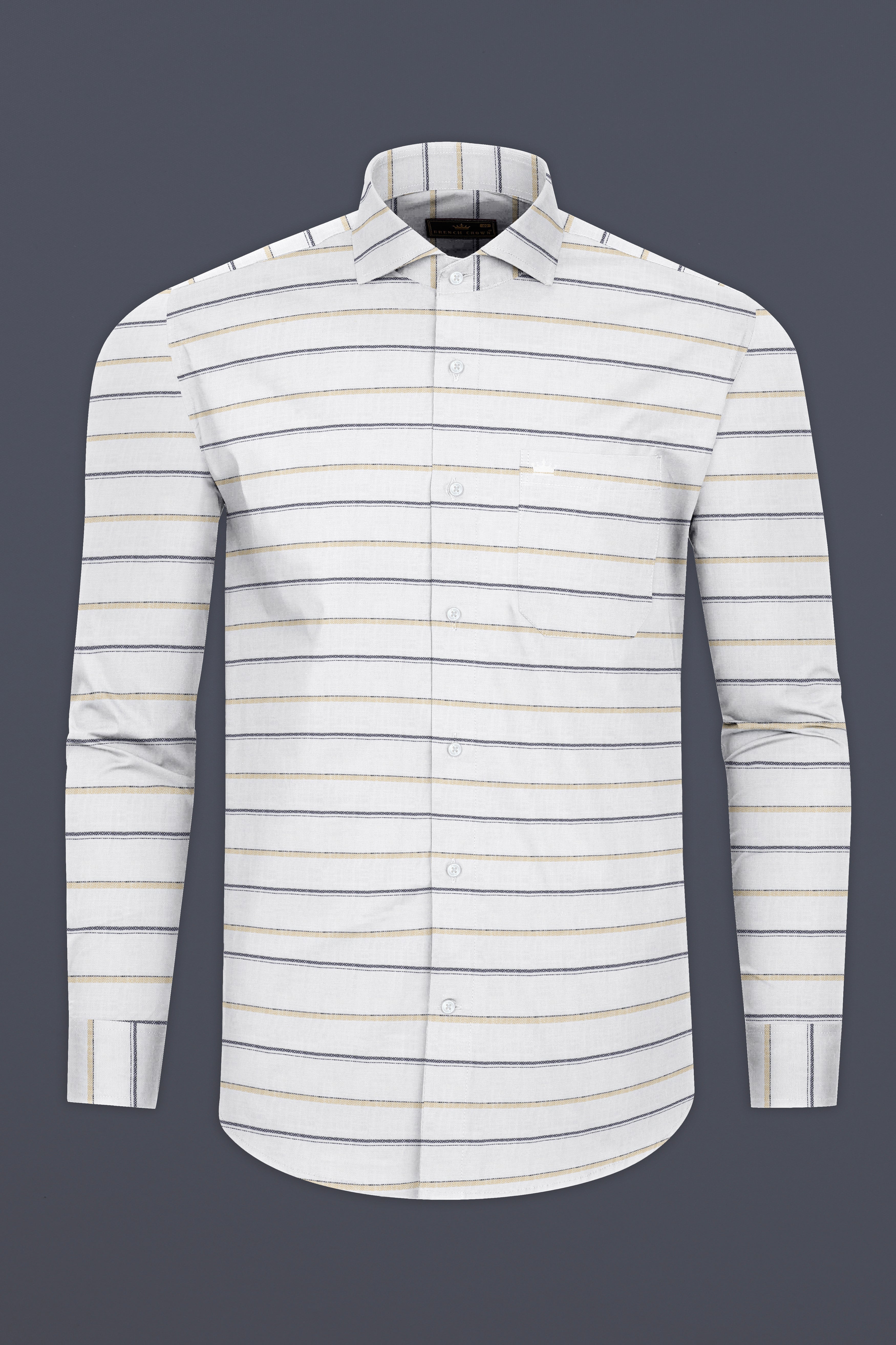 Bright white with Ebony Blue and Brown Striped Dobby Textured Premium Giza Cotton Shirt