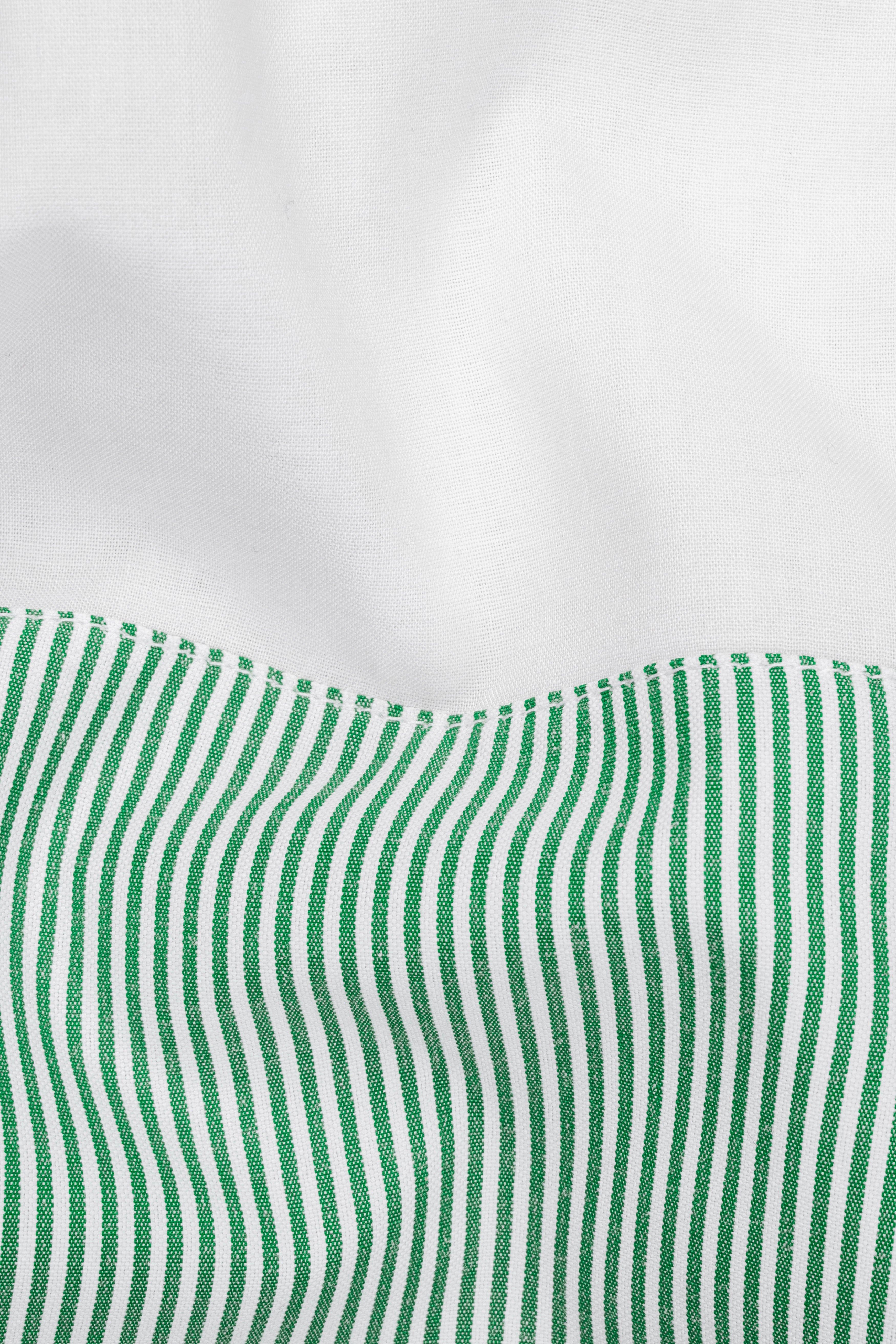 Bright White with Green and Yellow Striped Super Soft Premium Giza Cotton Designer Shirt