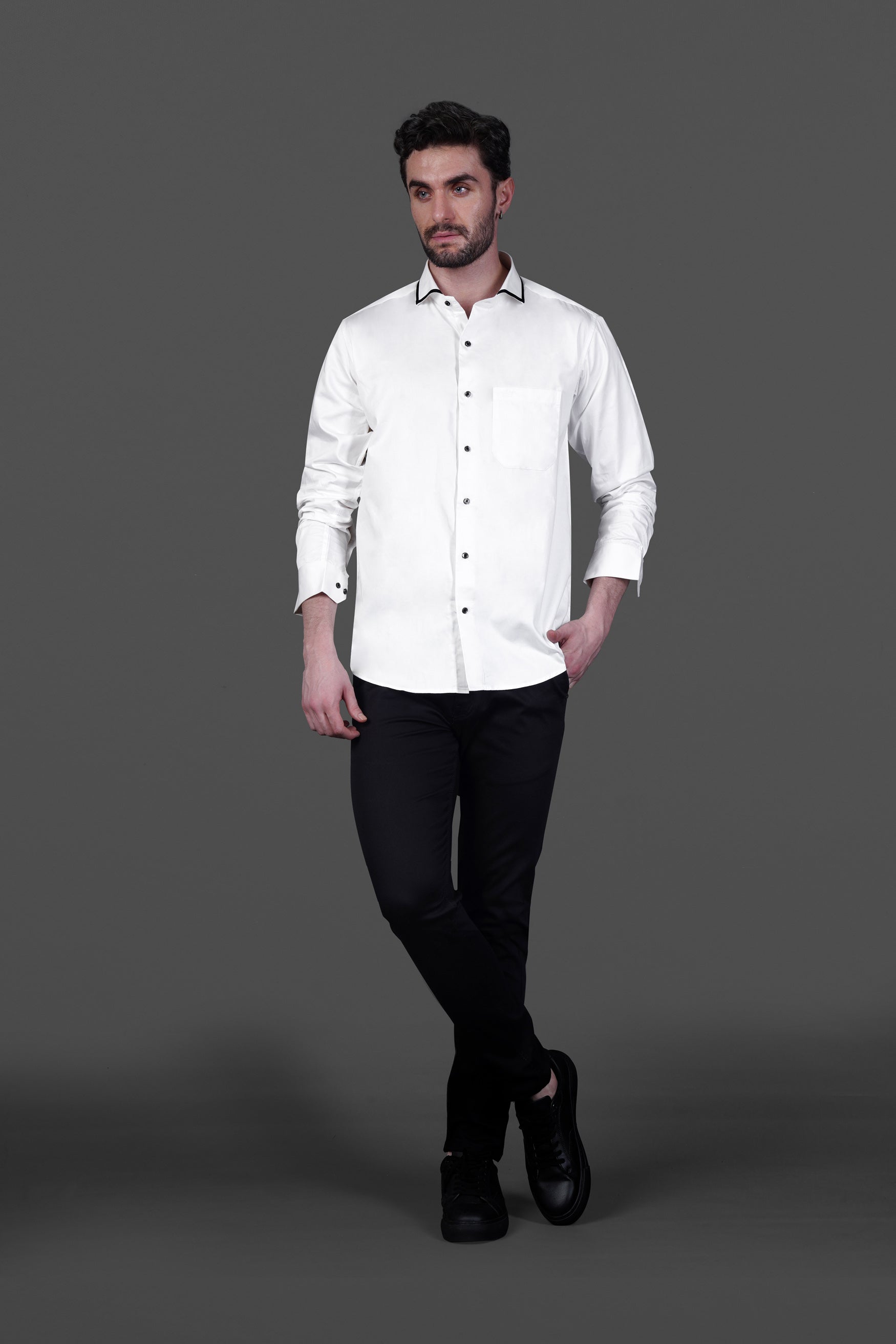 Bright White Subtle Sheen Collar Patterned Super soft Giza Cotton Shirt